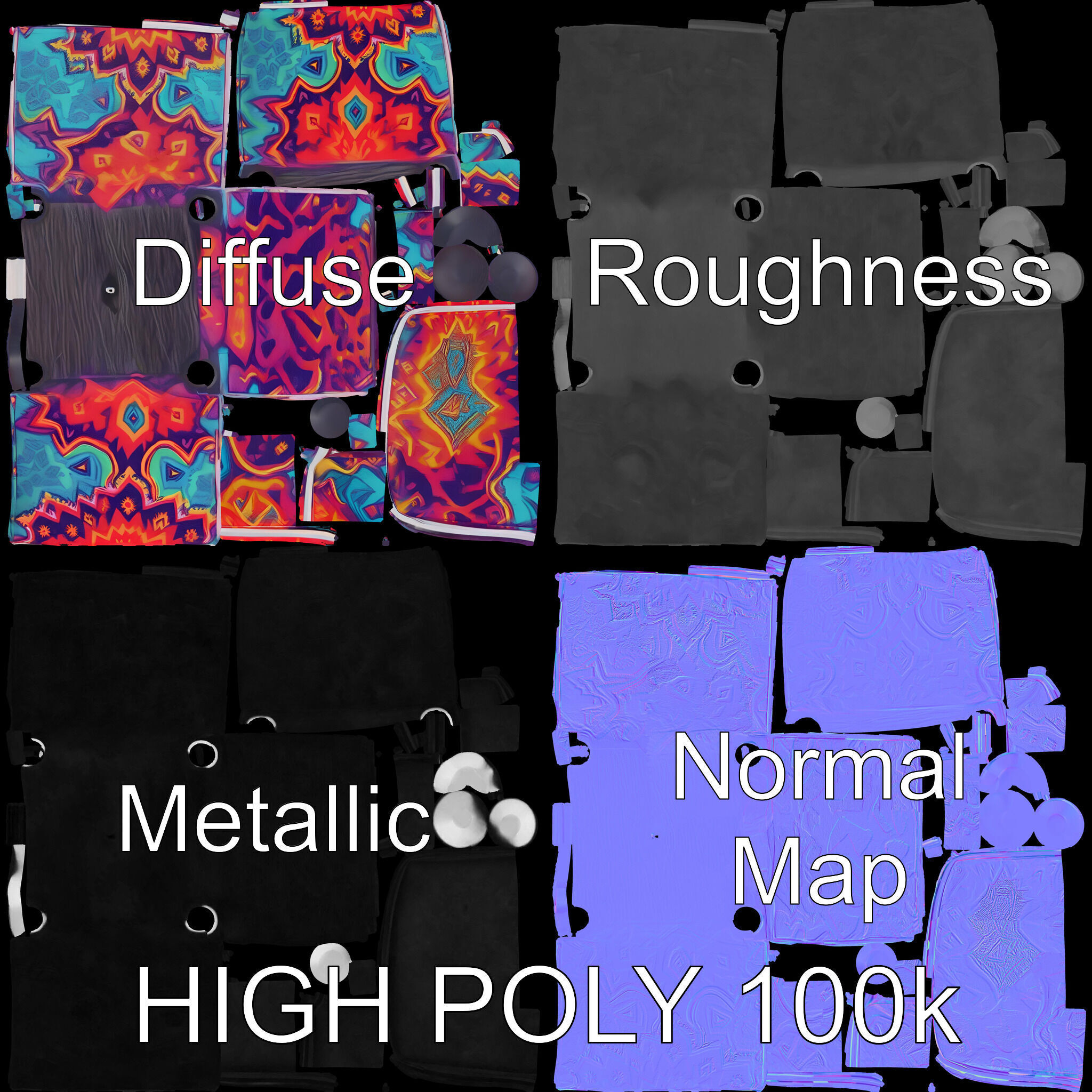 Colorful Ottoman Cube Model Pack Low-poly 3D model_2