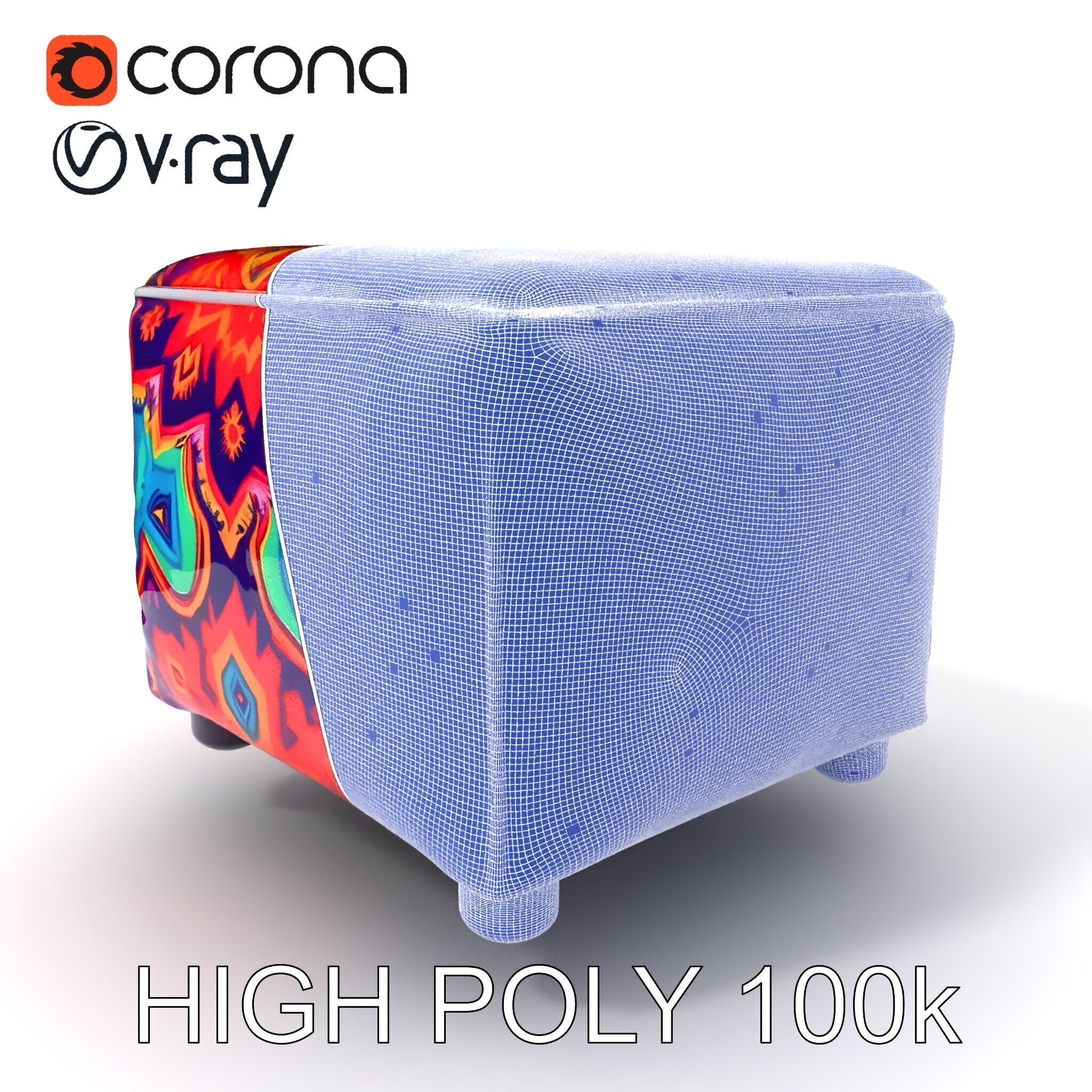 Colorful Ottoman Cube Model Pack Low-poly 3D model_4