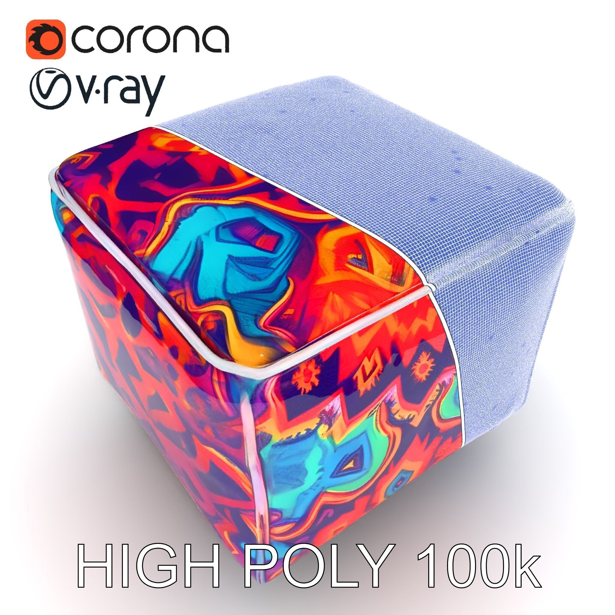 Colorful Ottoman Cube Model Pack Low-poly 3D model_11