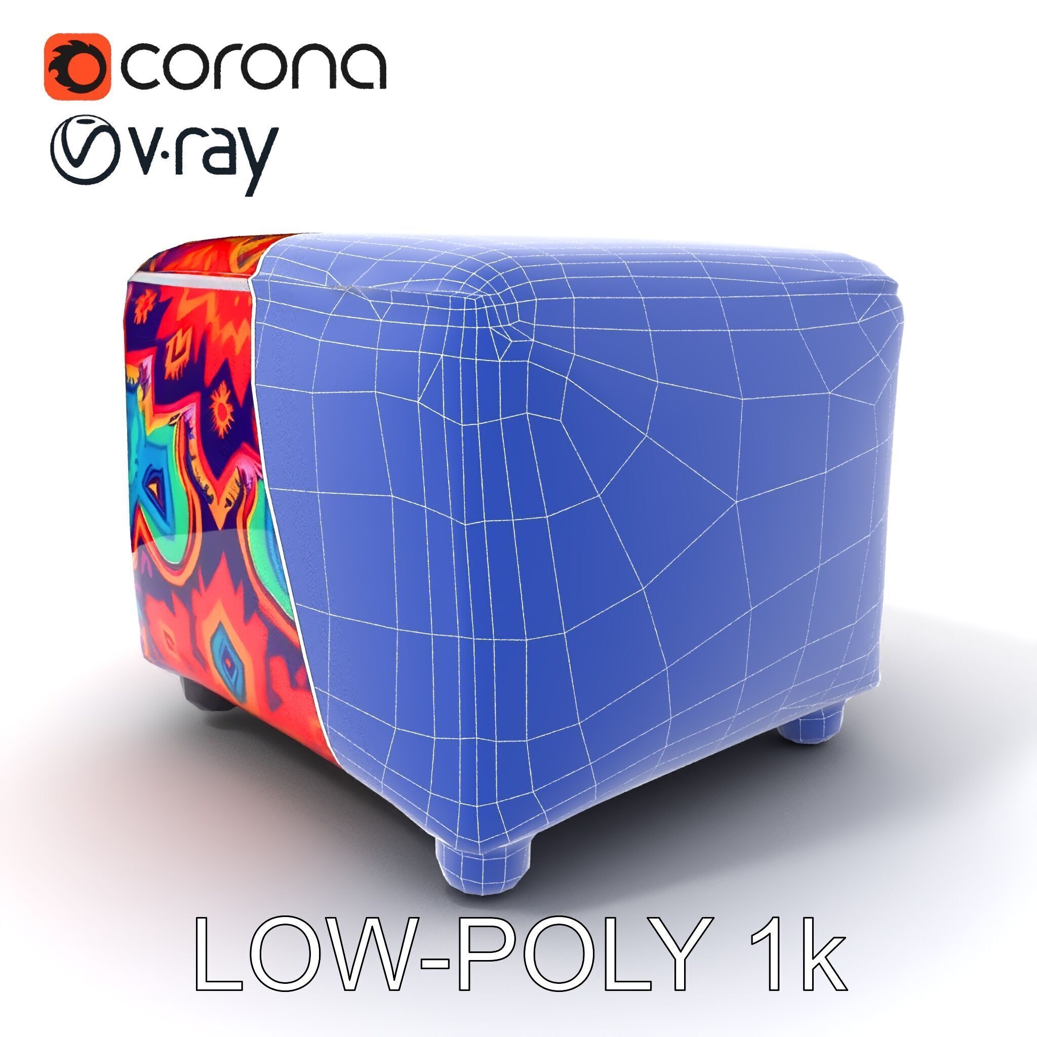 Colorful Ottoman Cube Model Pack Low-poly 3D model_18