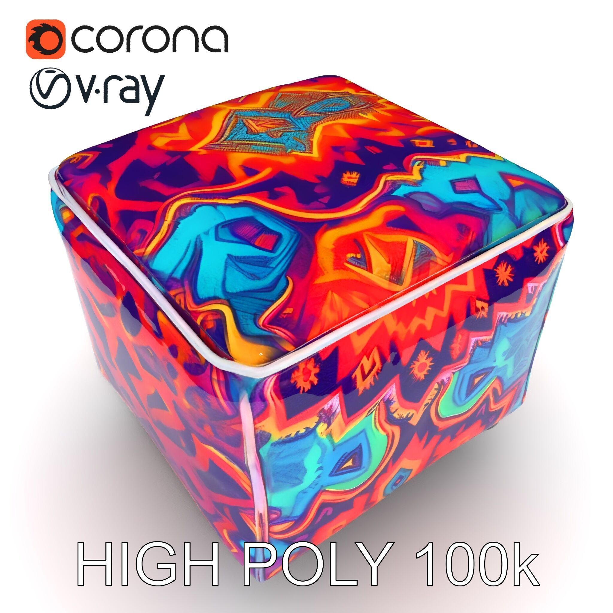 Colorful Ottoman Cube Model Pack Low-poly 3D model_34