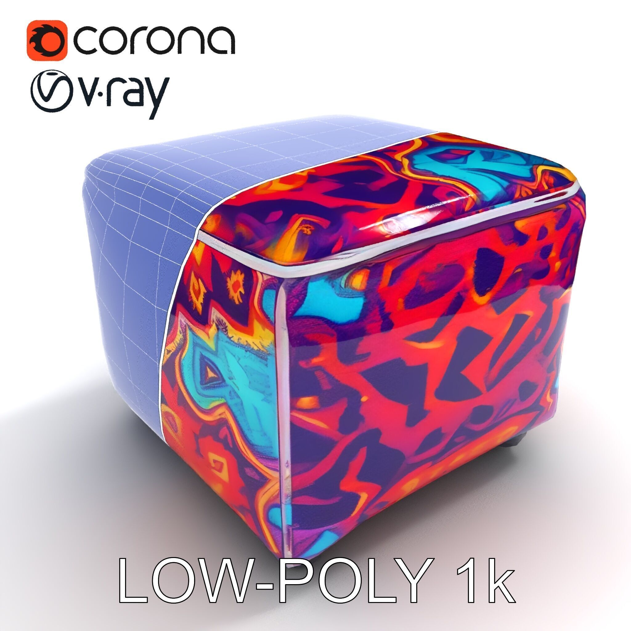 Colorful Ottoman Cube Model Pack Low-poly 3D model_10