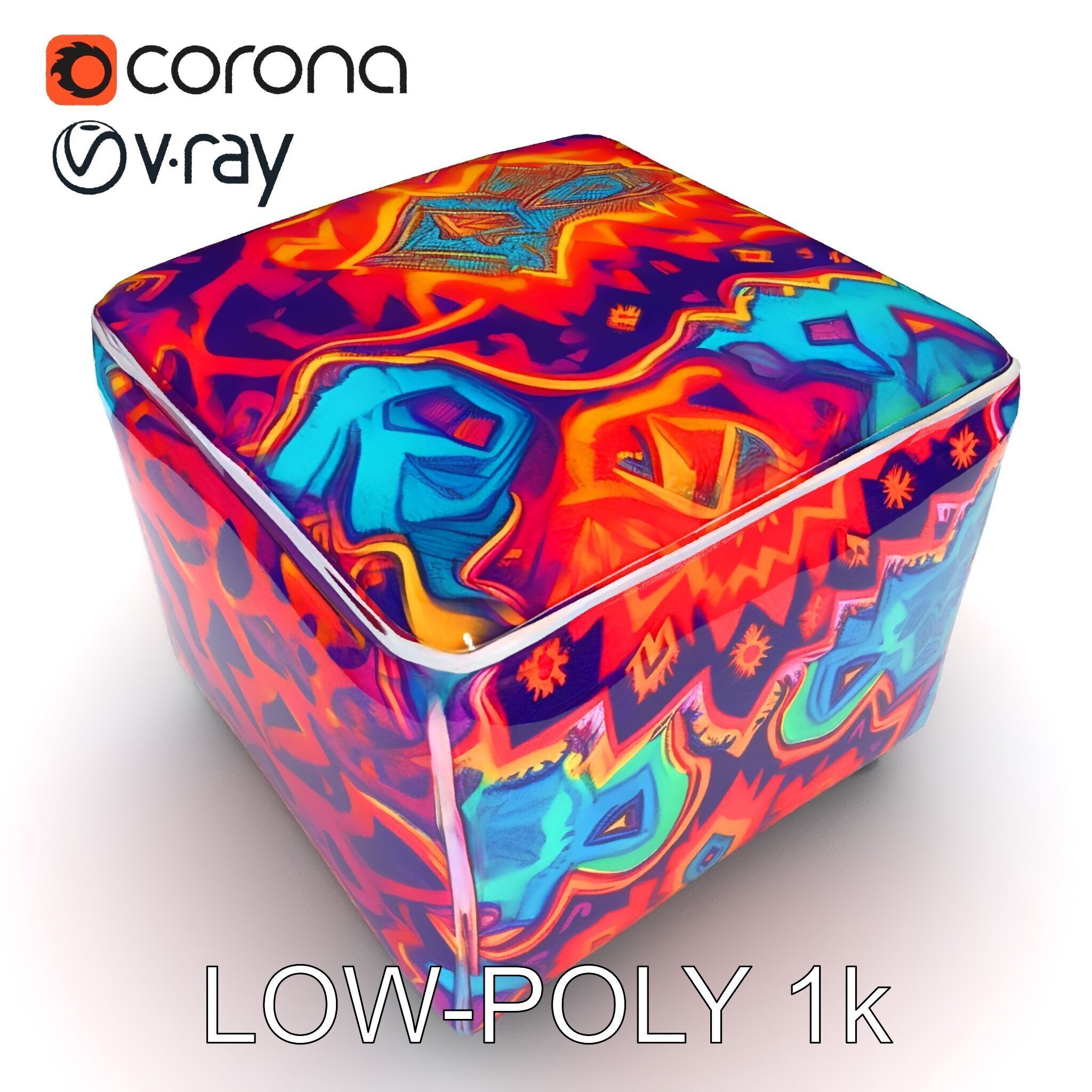 Colorful Ottoman Cube Model Pack Low-poly 3D model_13
