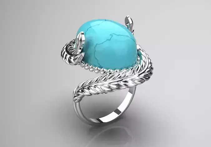 Feather design solitaire ring with turquoise model gr0033