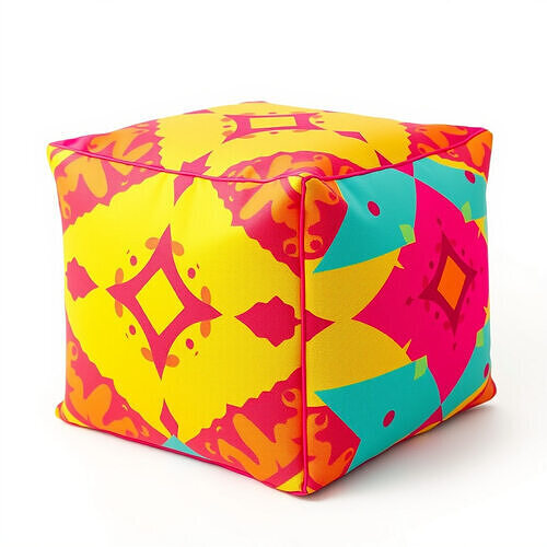 Vibrant Geometric Pouf Cushion Model Pack Low-poly 3D model