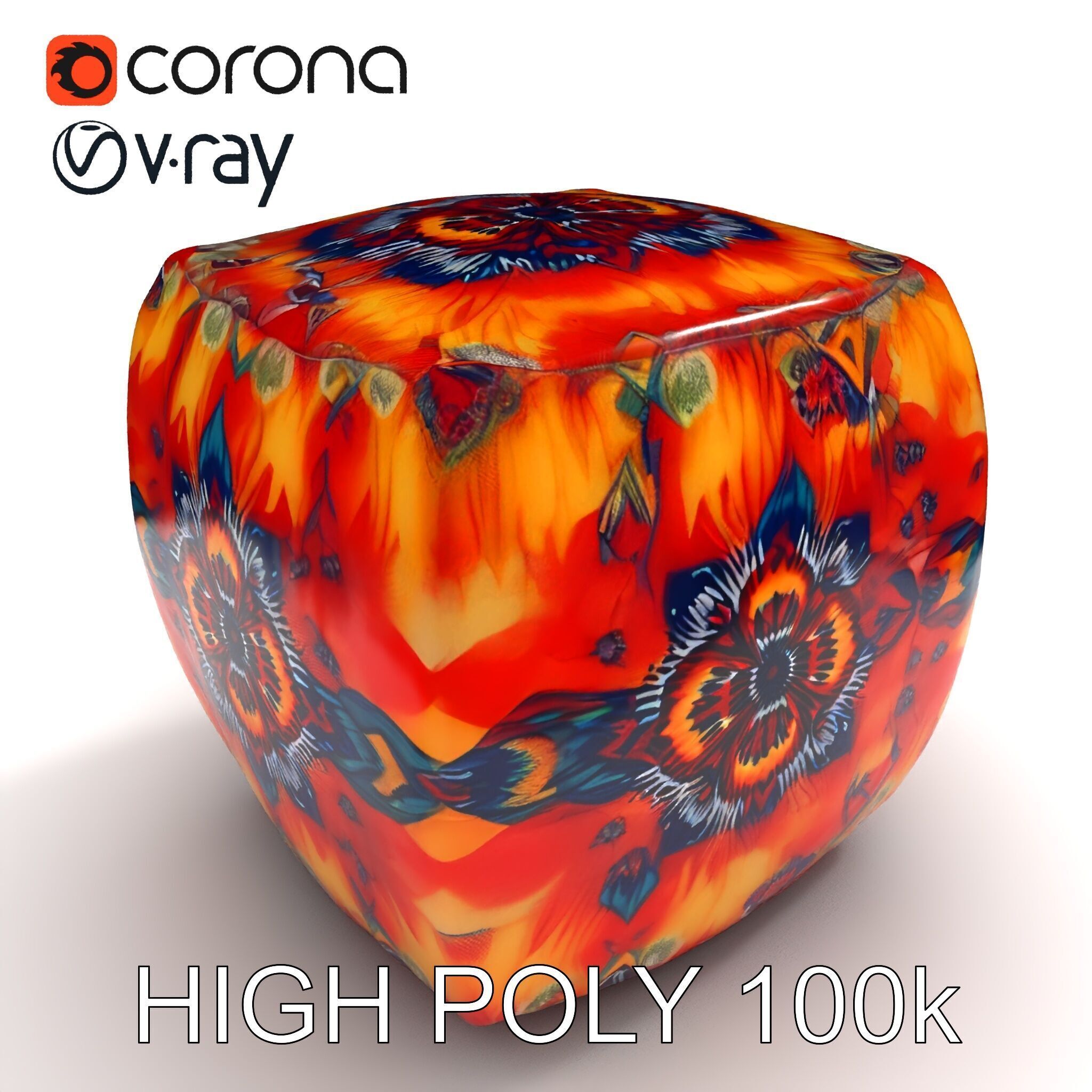 Colorful Patterned Ottoman Model Pack Low-poly 3D model_30