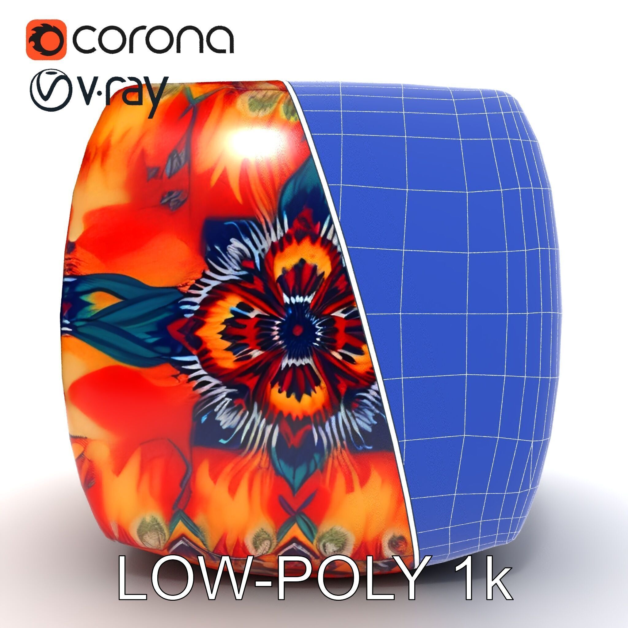 Colorful Patterned Ottoman Model Pack Low-poly 3D model_10