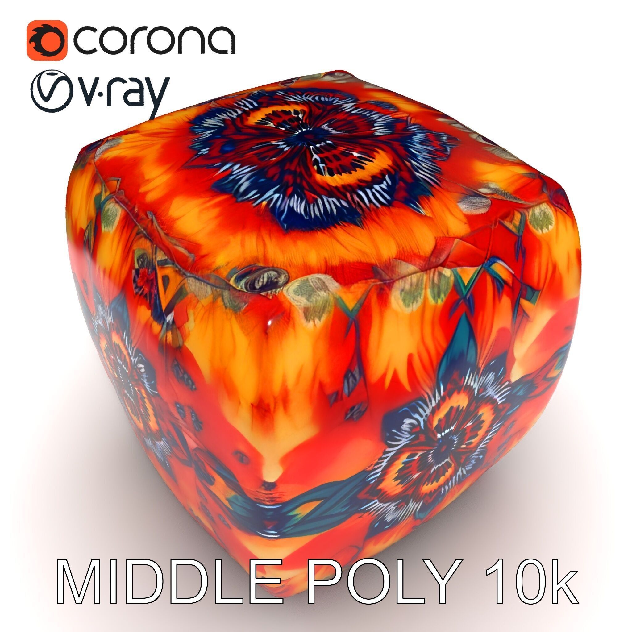 Colorful Patterned Ottoman Model Pack Low-poly 3D model_15