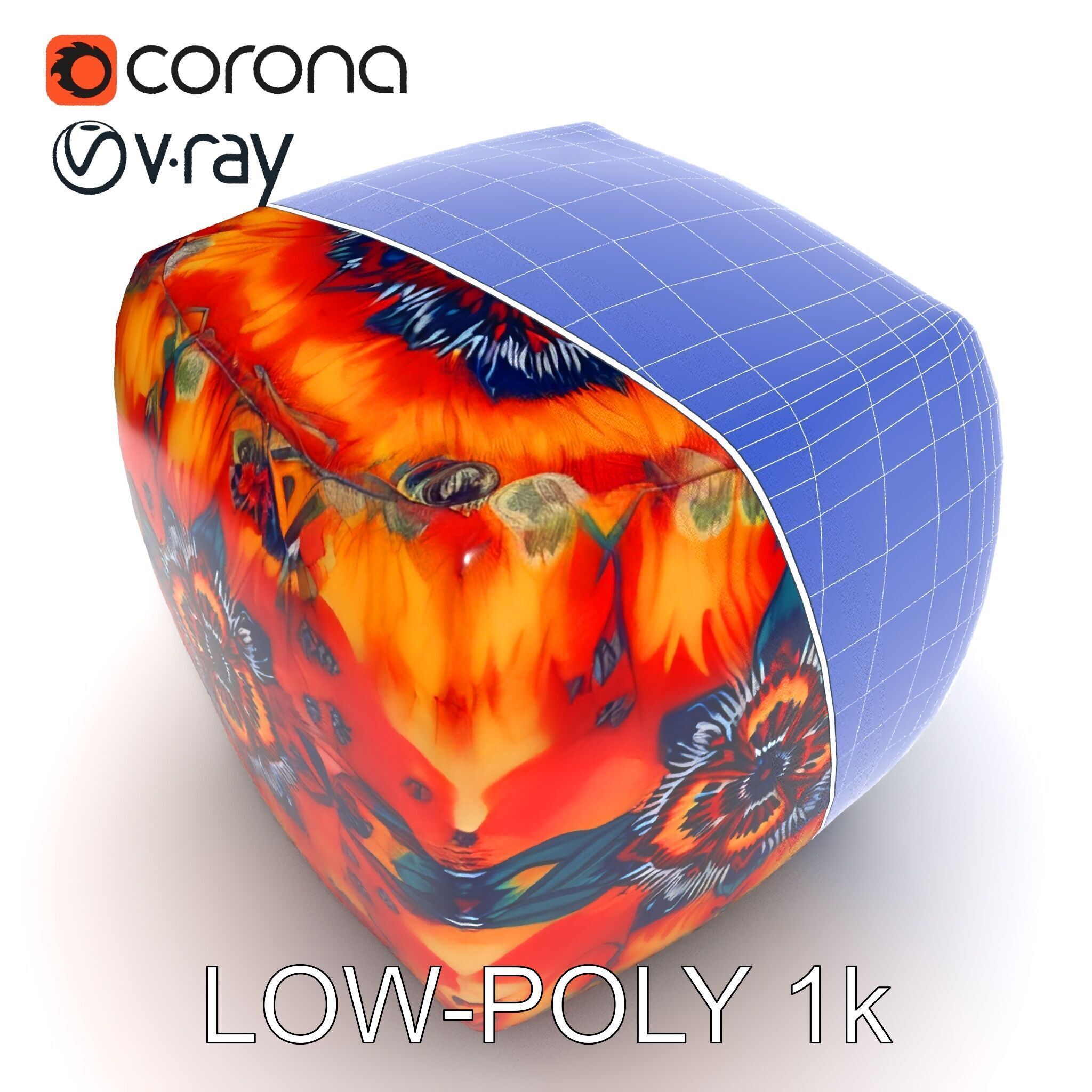 Colorful Patterned Ottoman Model Pack Low-poly 3D model_16