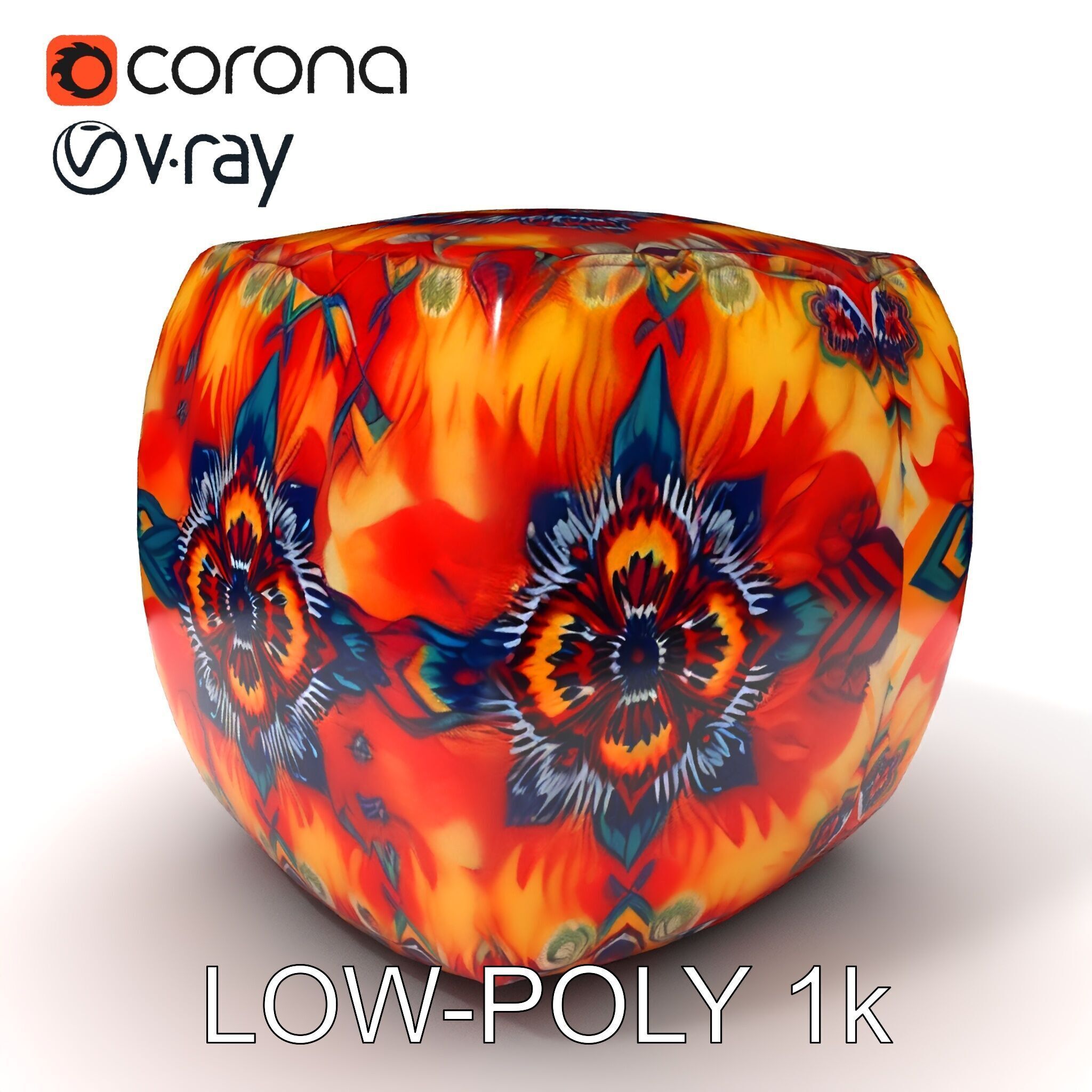 Colorful Patterned Ottoman Model Pack Low-poly 3D model_24