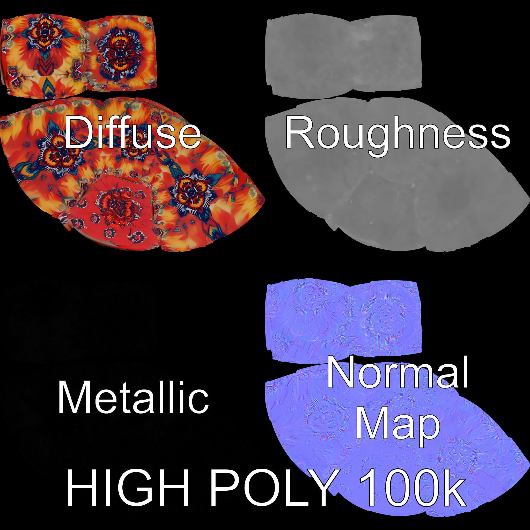 Colorful Patterned Ottoman Model Pack Low-poly 3D model_2