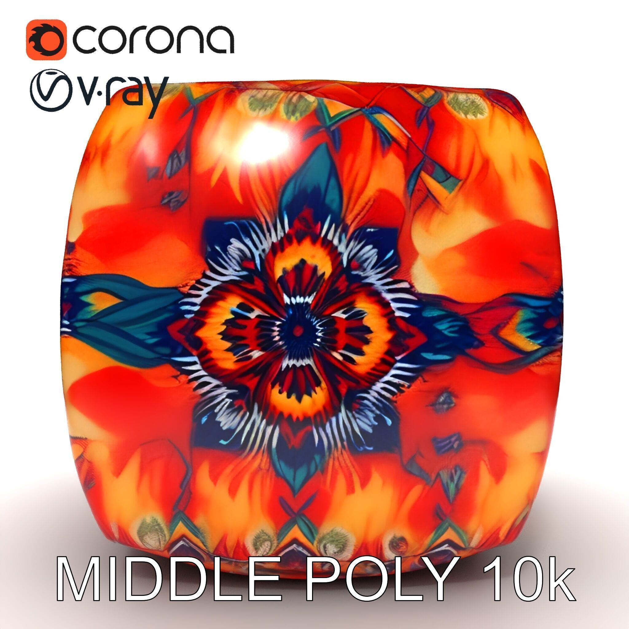 Colorful Patterned Ottoman Model Pack Low-poly 3D model_21