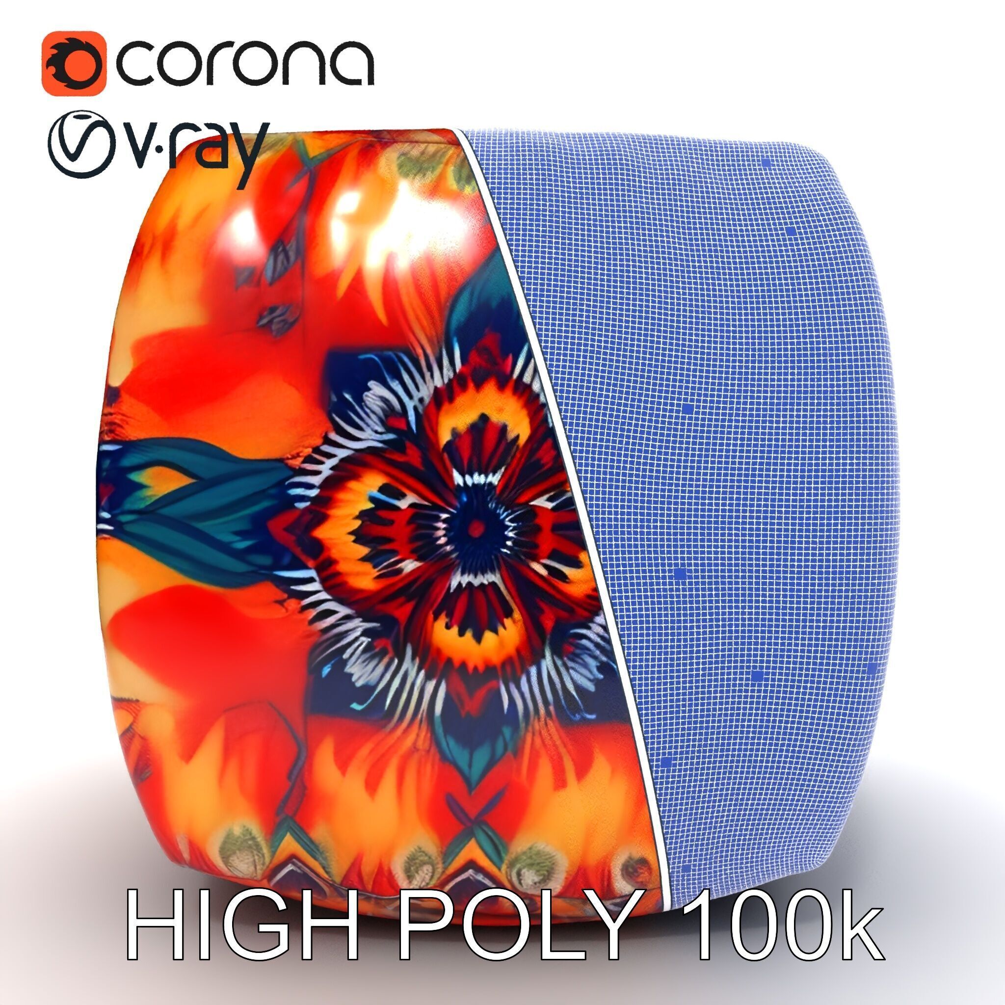 Colorful Patterned Ottoman Model Pack Low-poly 3D model_17