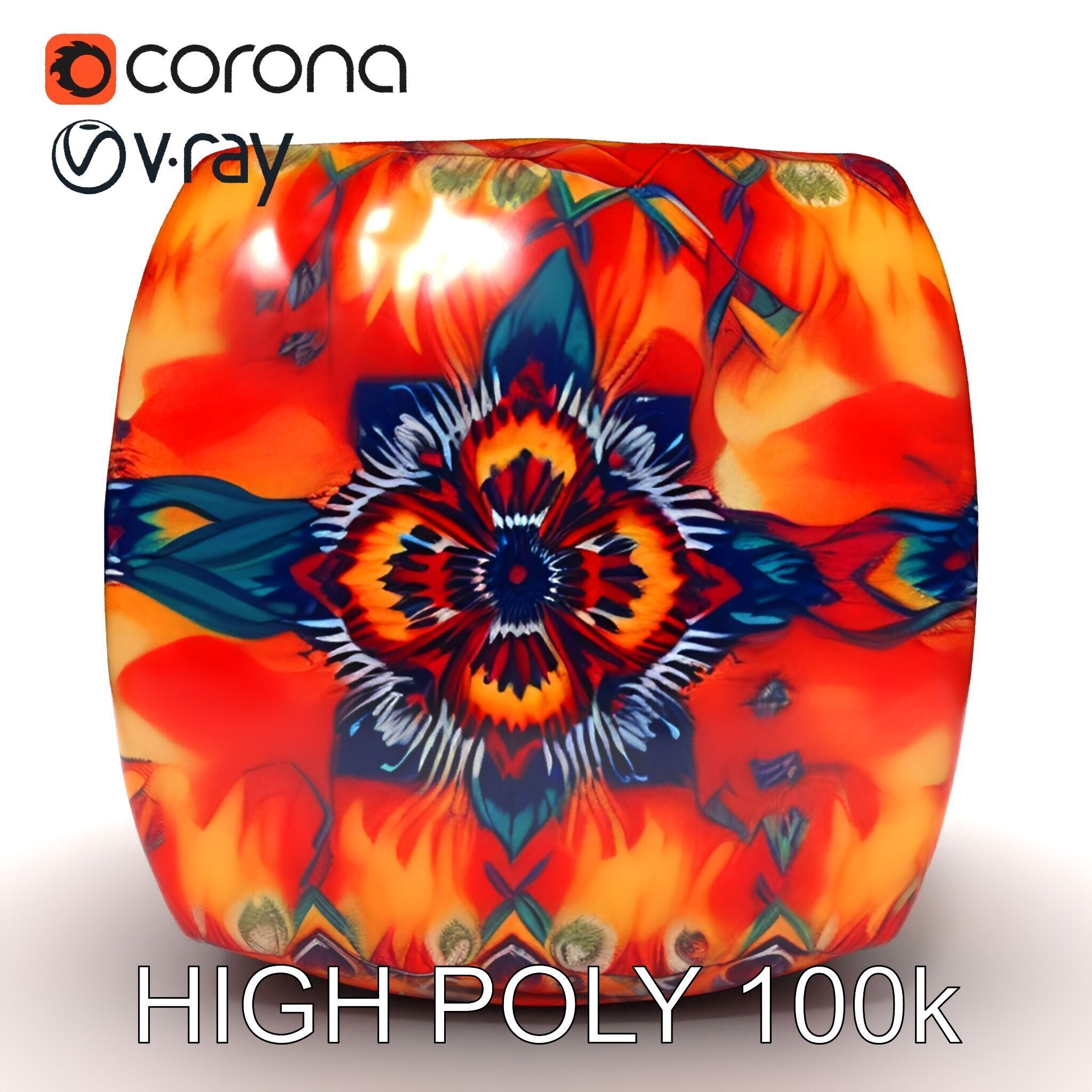 Colorful Patterned Ottoman Model Pack Low-poly 3D model_8