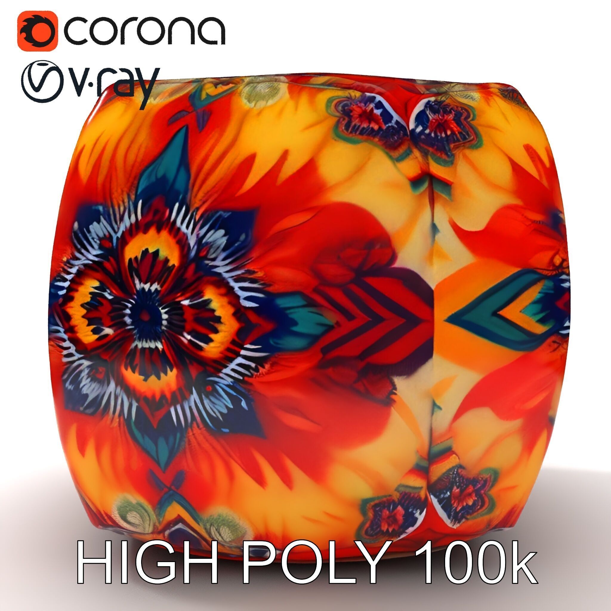 Colorful Patterned Ottoman Model Pack Low-poly 3D model_27