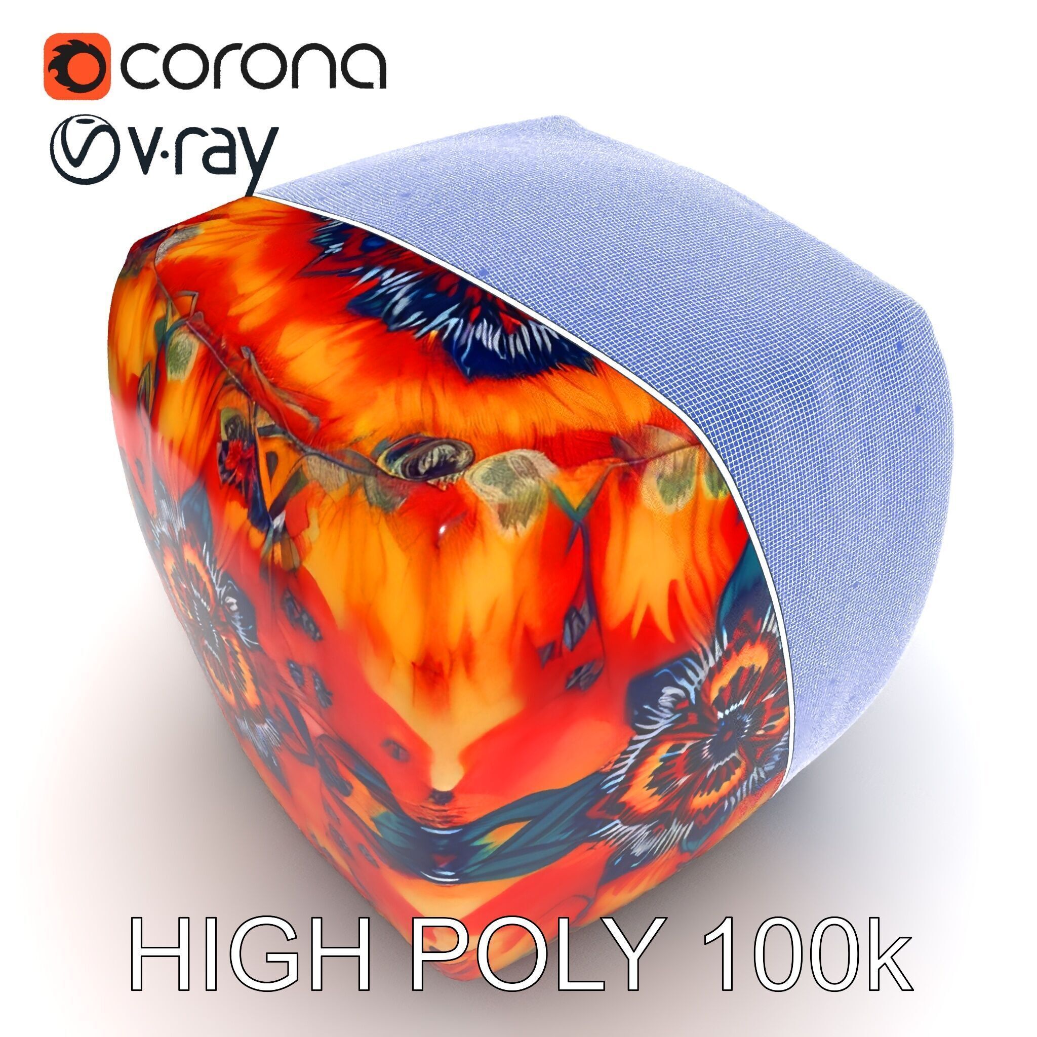 Colorful Patterned Ottoman Model Pack Low-poly 3D model_20