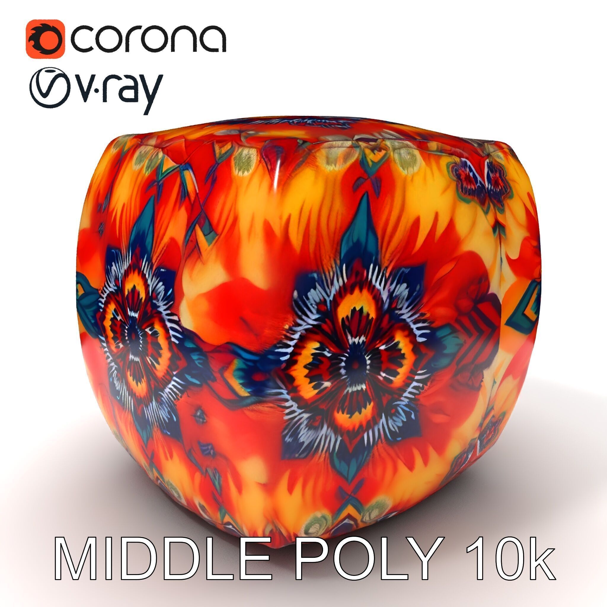 Colorful Patterned Ottoman Model Pack Low-poly 3D model_18