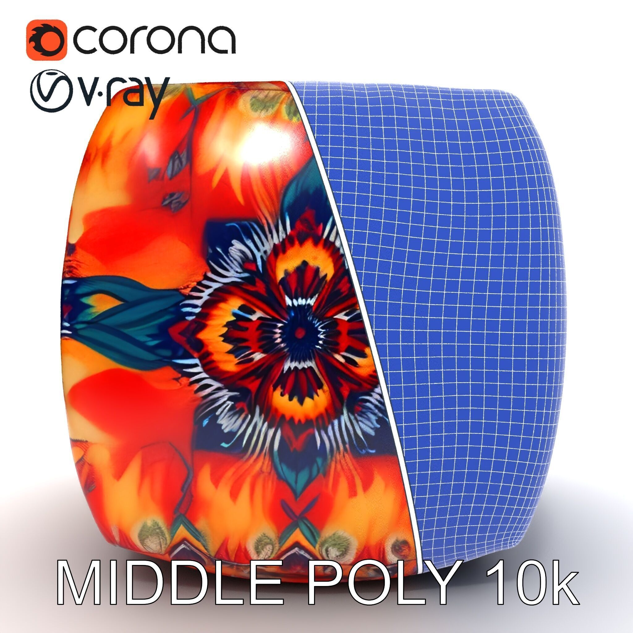 Colorful Patterned Ottoman Model Pack Low-poly 3D model_28