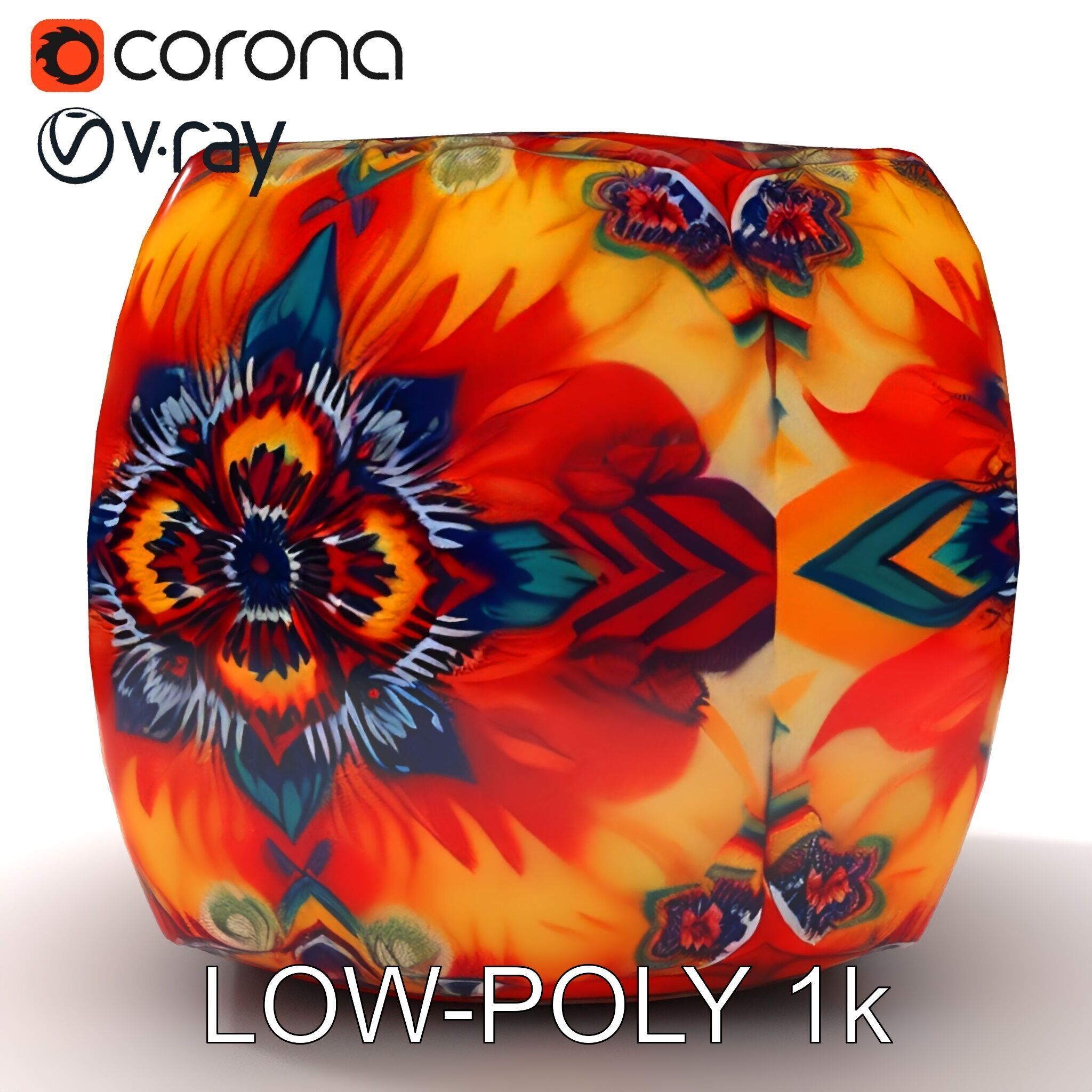 Colorful Patterned Ottoman Model Pack Low-poly 3D model_29