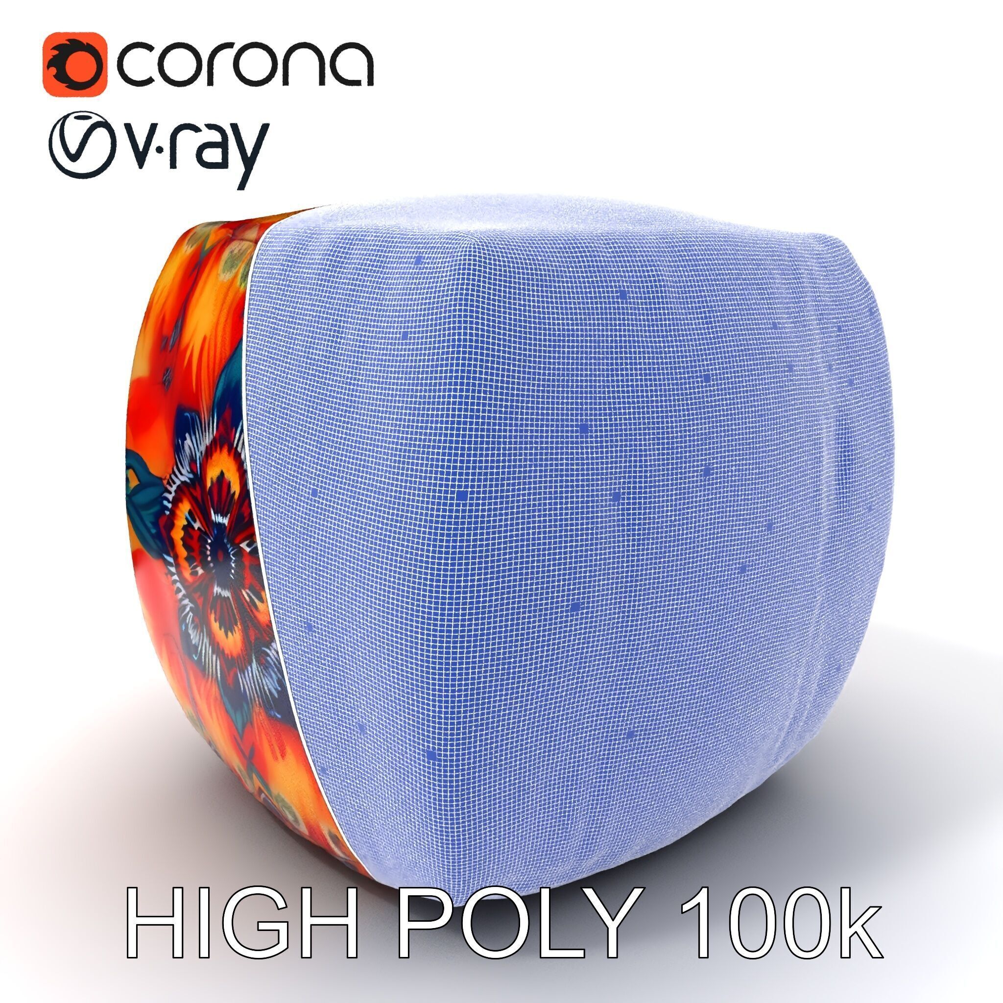 Colorful Patterned Ottoman Model Pack Low-poly 3D model_4