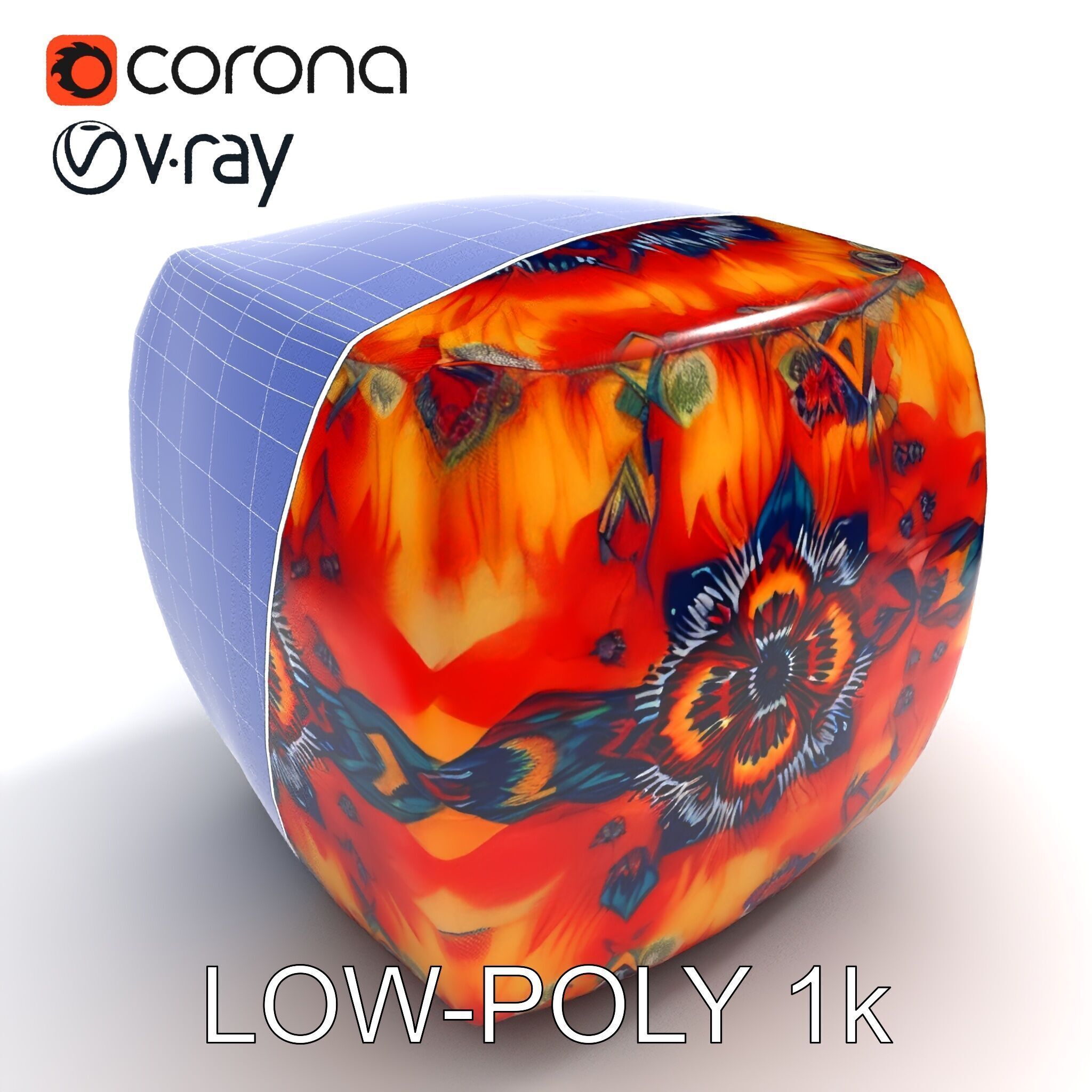Colorful Patterned Ottoman Model Pack Low-poly 3D model_13