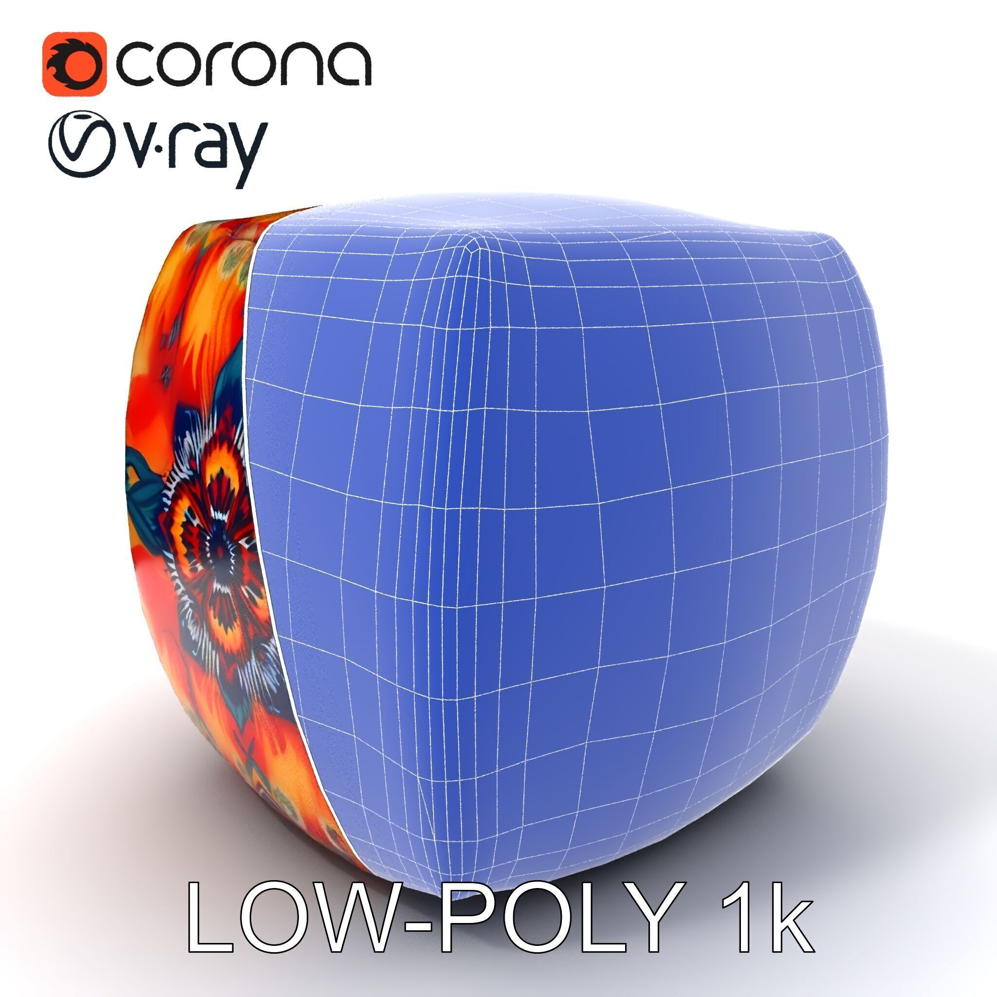 Colorful Patterned Ottoman Model Pack Low-poly 3D model_7