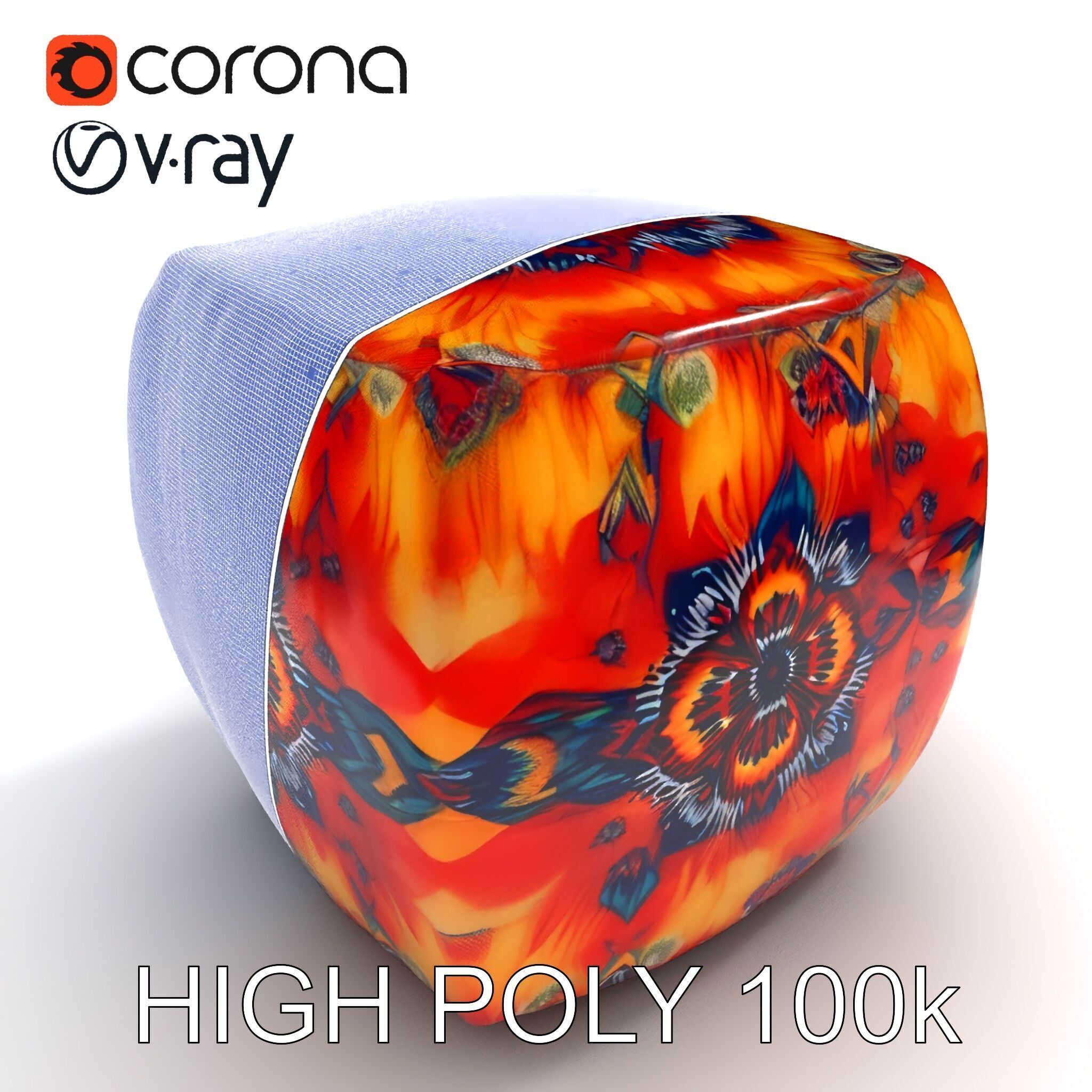 Colorful Patterned Ottoman Model Pack Low-poly 3D model_14