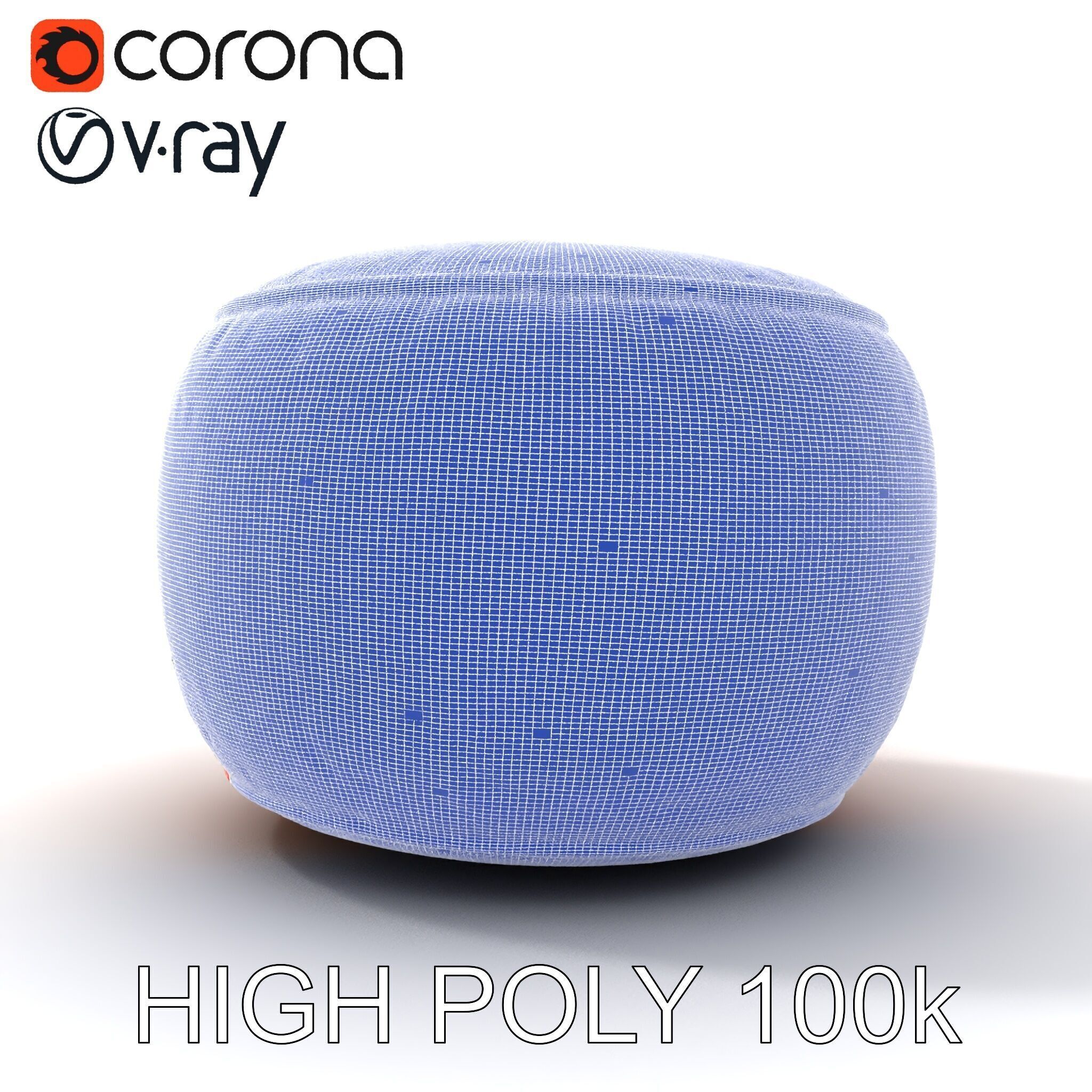 Colorful Embroidered Pouf Model Pack Low-poly 3D model_13