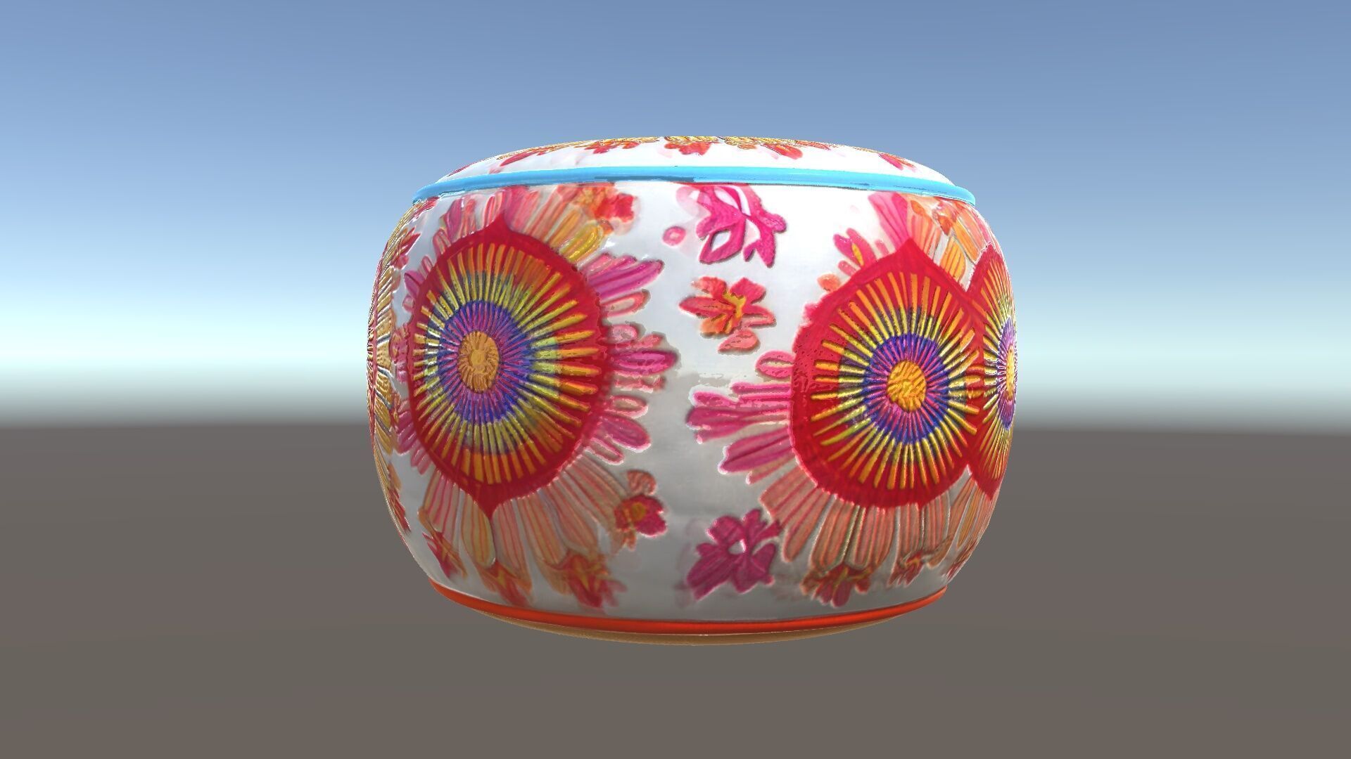 Colorful Embroidered Pouf Model Pack Low-poly 3D model_5