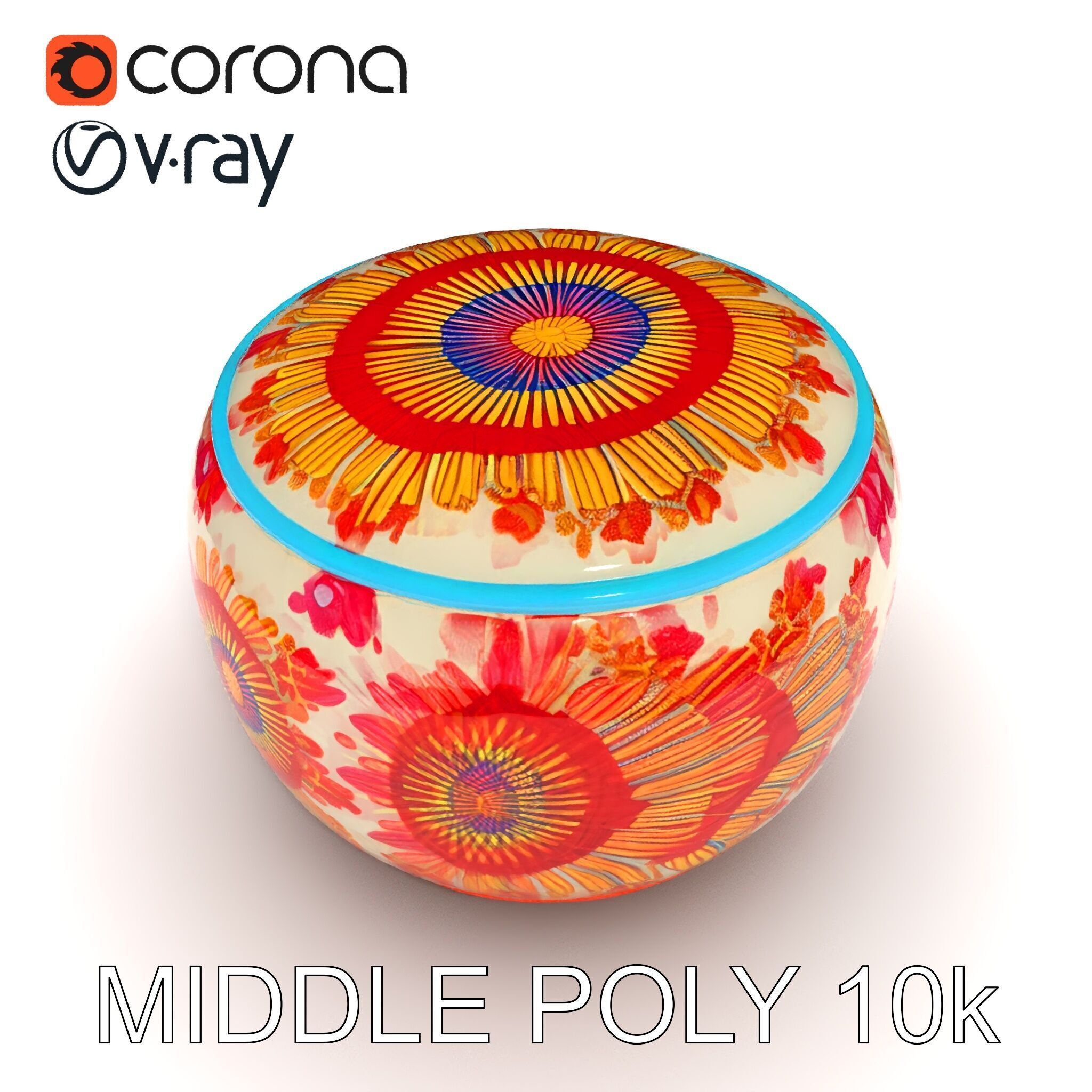 Colorful Embroidered Pouf Model Pack Low-poly 3D model_30
