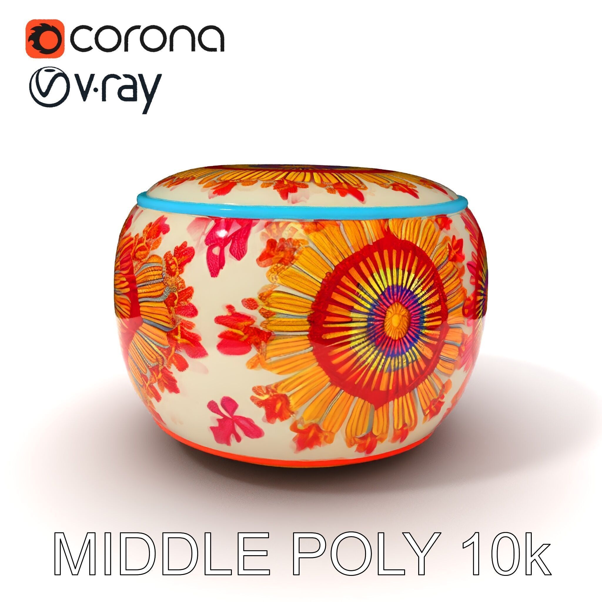 Colorful Embroidered Pouf Model Pack Low-poly 3D model_21