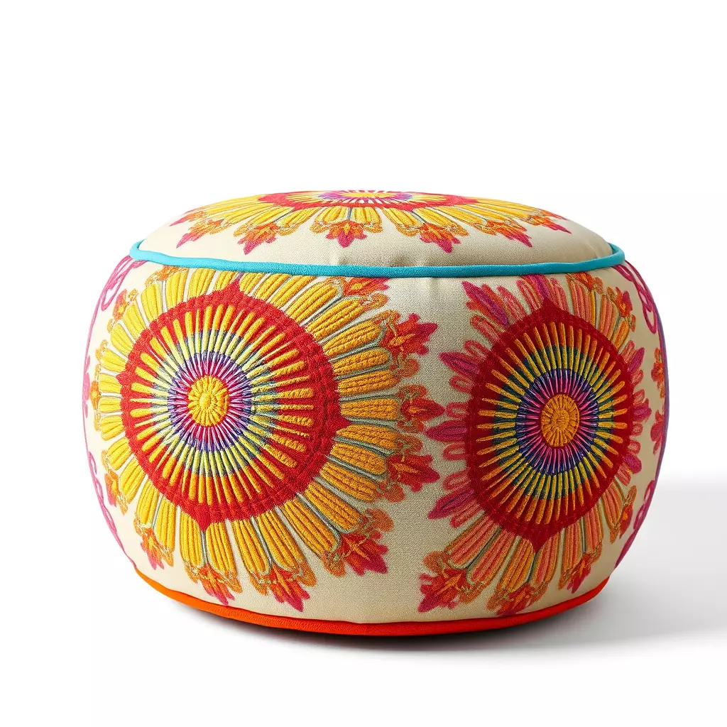 Colorful Embroidered Pouf Model Pack Low-poly 3D model_0