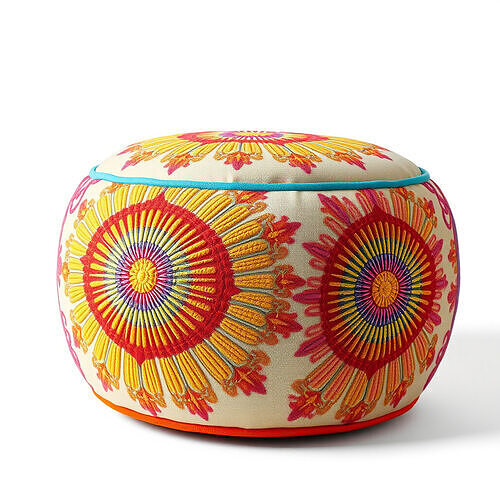Colorful Embroidered Pouf Model Pack Low-poly 3D model
