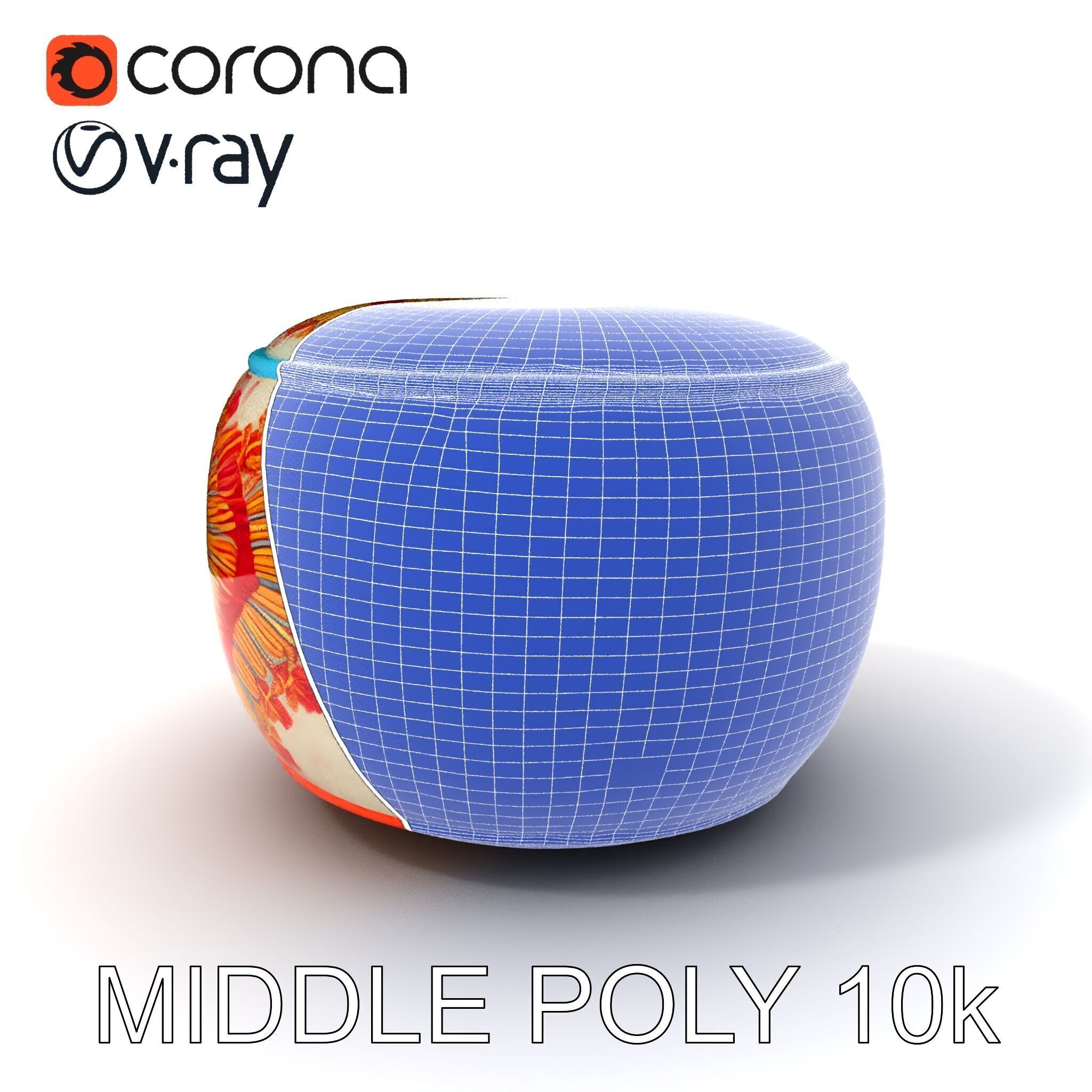 Colorful Embroidered Pouf Model Pack Low-poly 3D model_19
