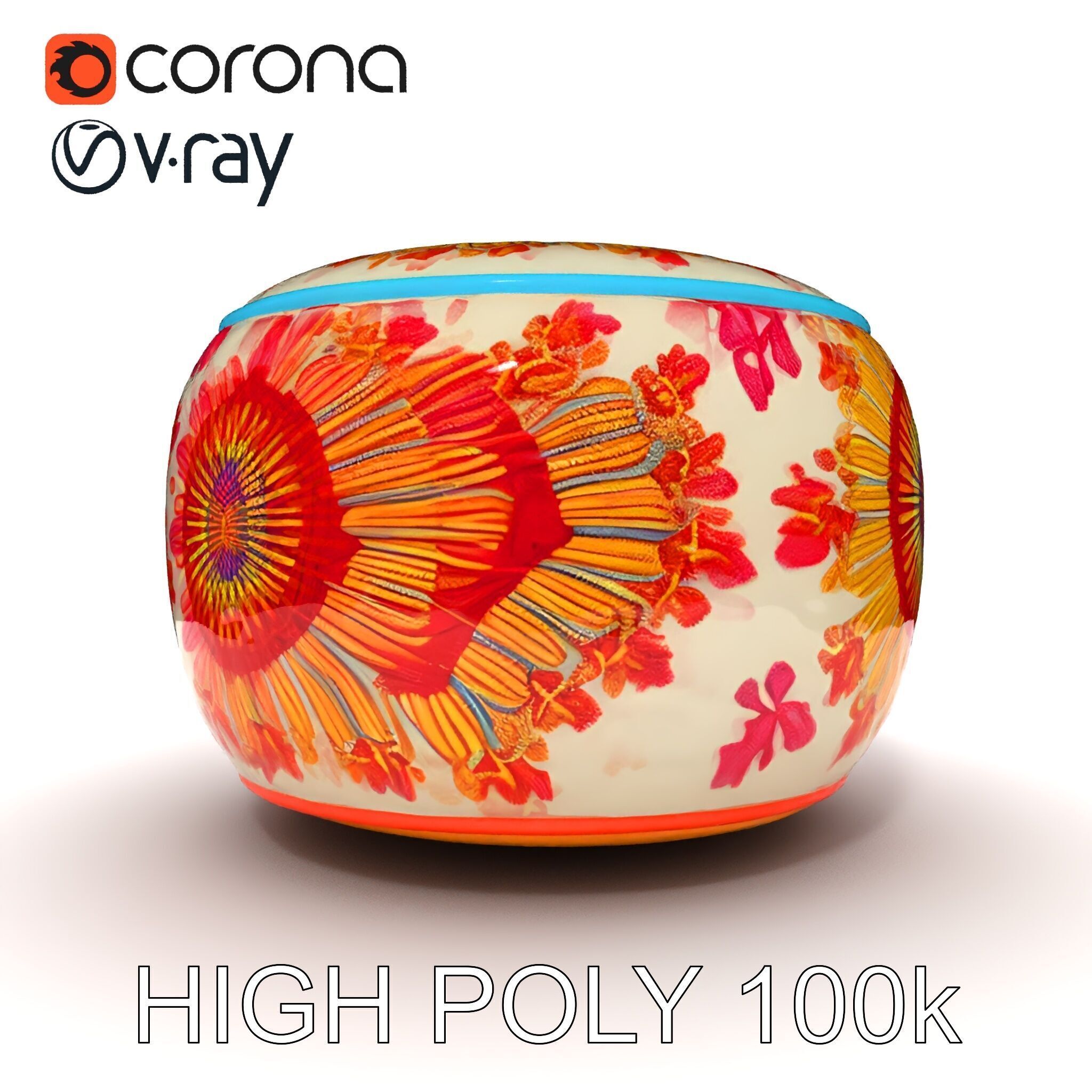 Colorful Embroidered Pouf Model Pack Low-poly 3D model_23