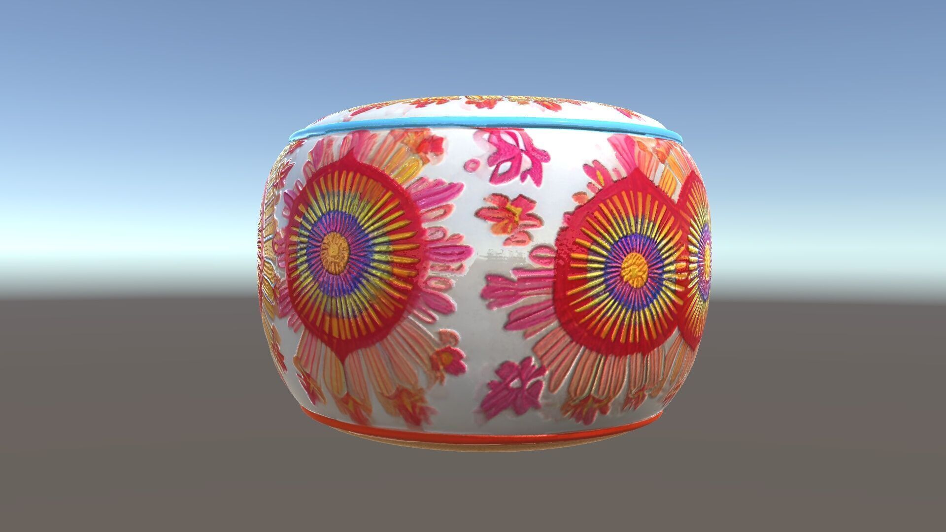 Colorful Embroidered Pouf Model Pack Low-poly 3D model_9