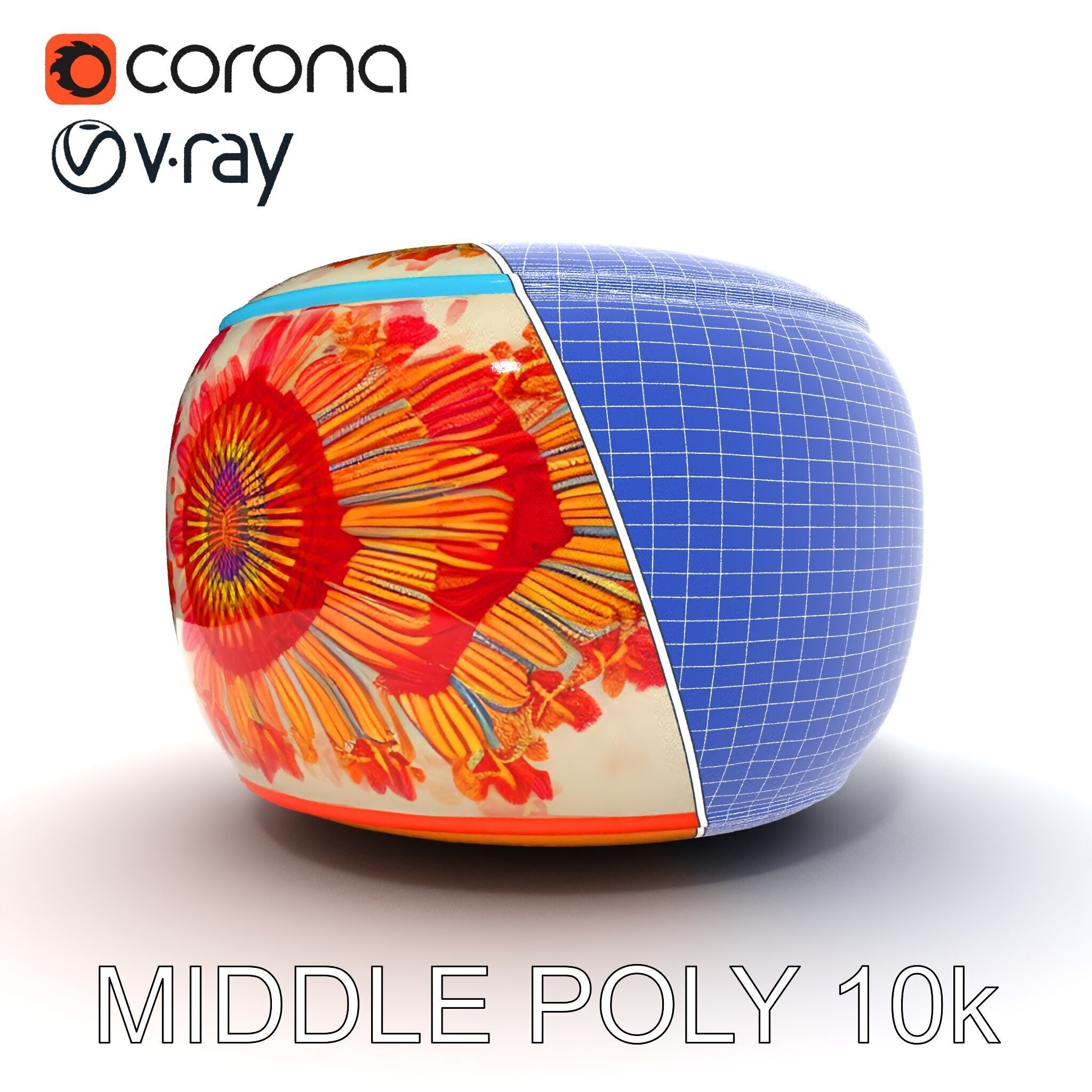 Colorful Embroidered Pouf Model Pack Low-poly 3D model_24