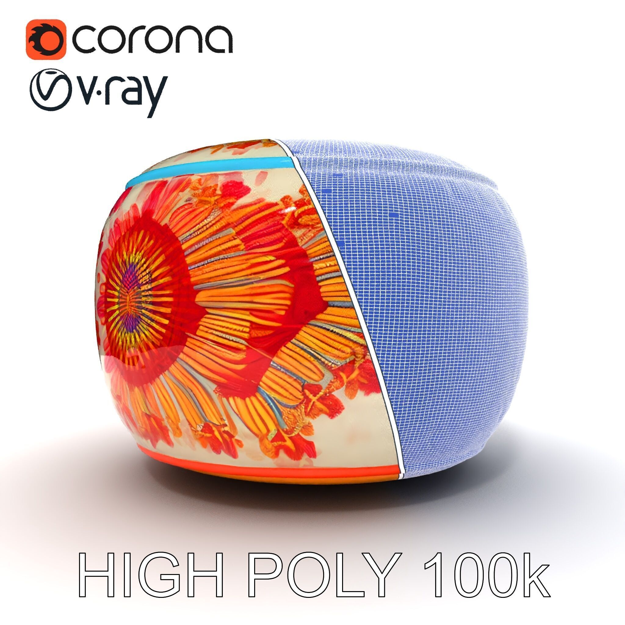 Colorful Embroidered Pouf Model Pack Low-poly 3D model_26