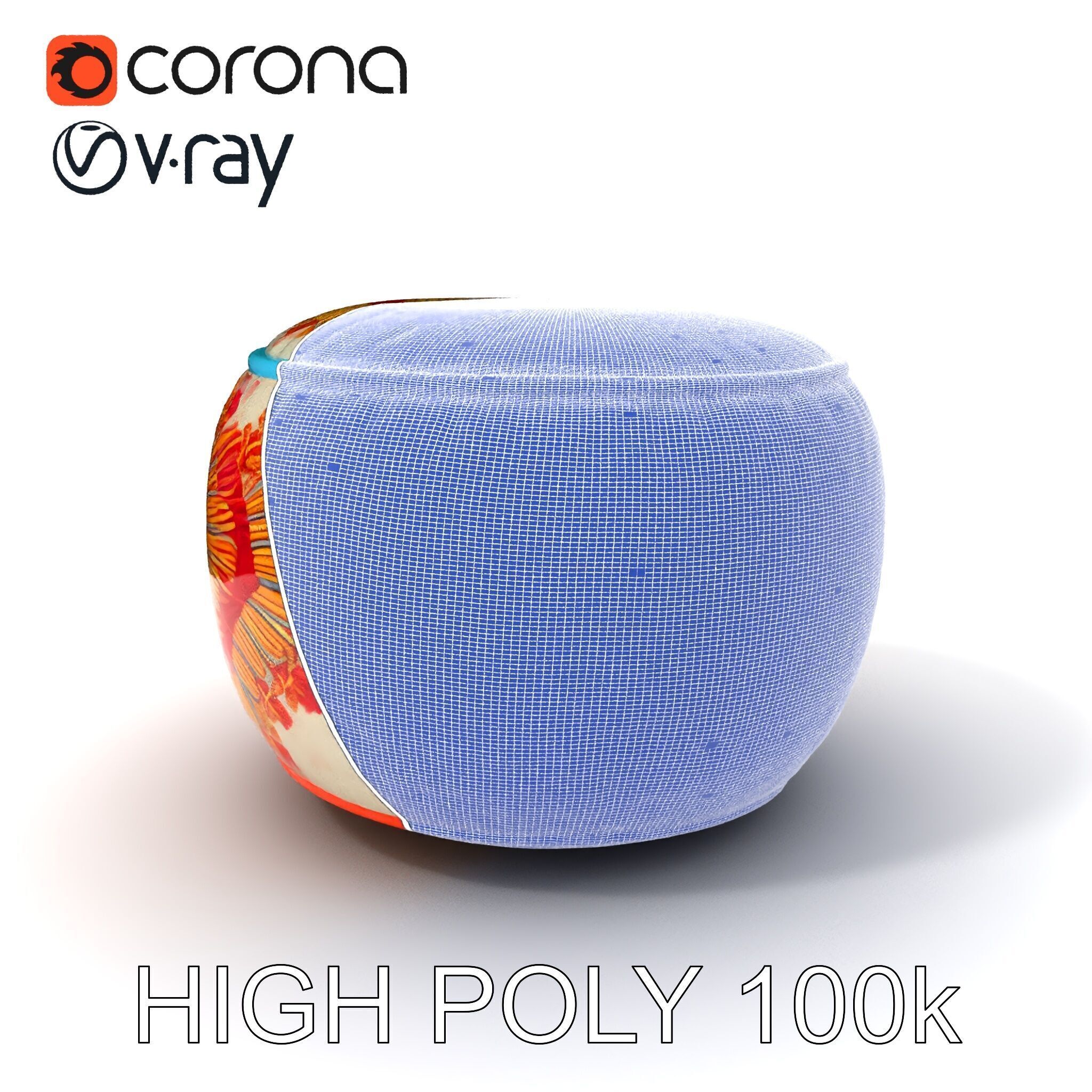 Colorful Embroidered Pouf Model Pack Low-poly 3D model_4