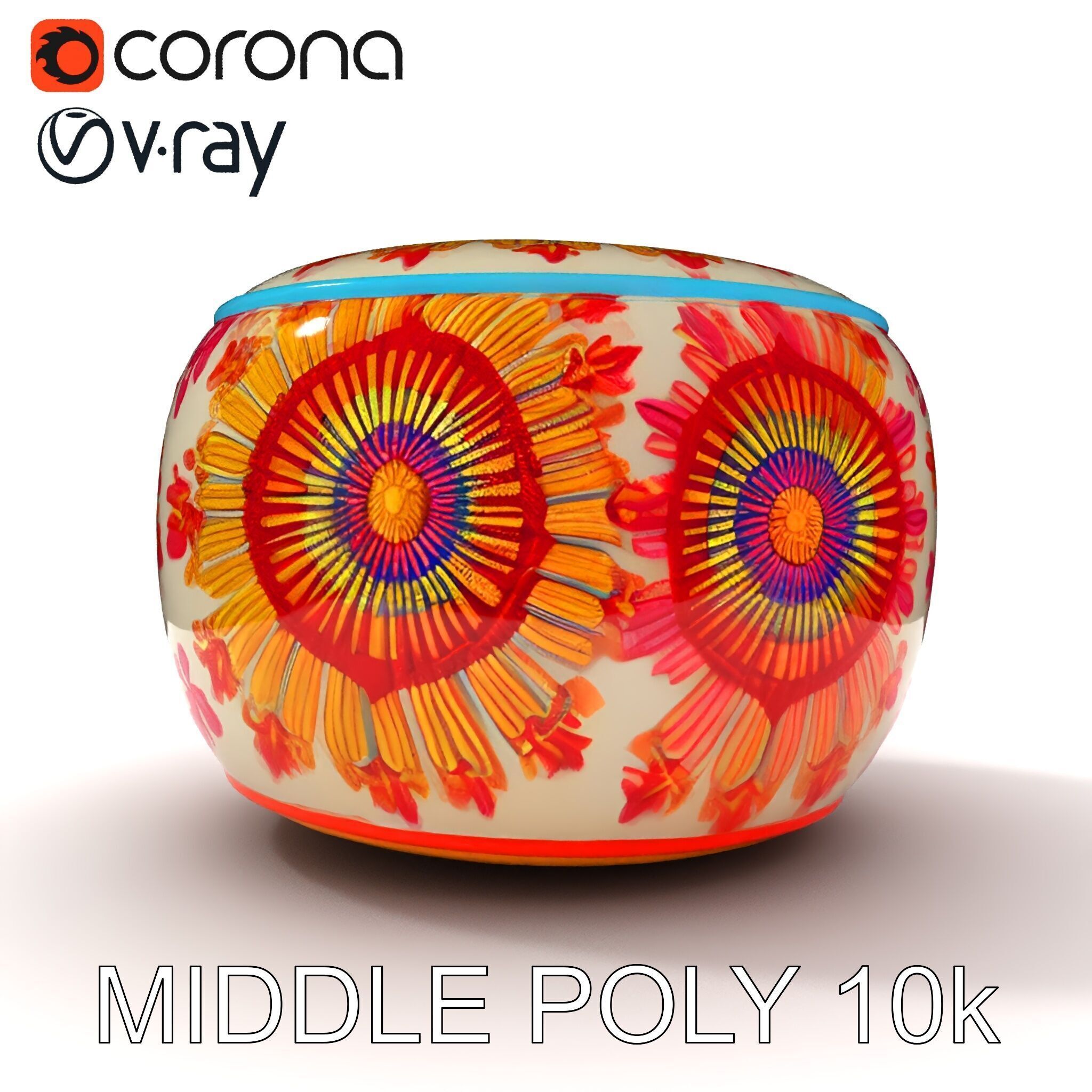 Colorful Embroidered Pouf Model Pack Low-poly 3D model_27