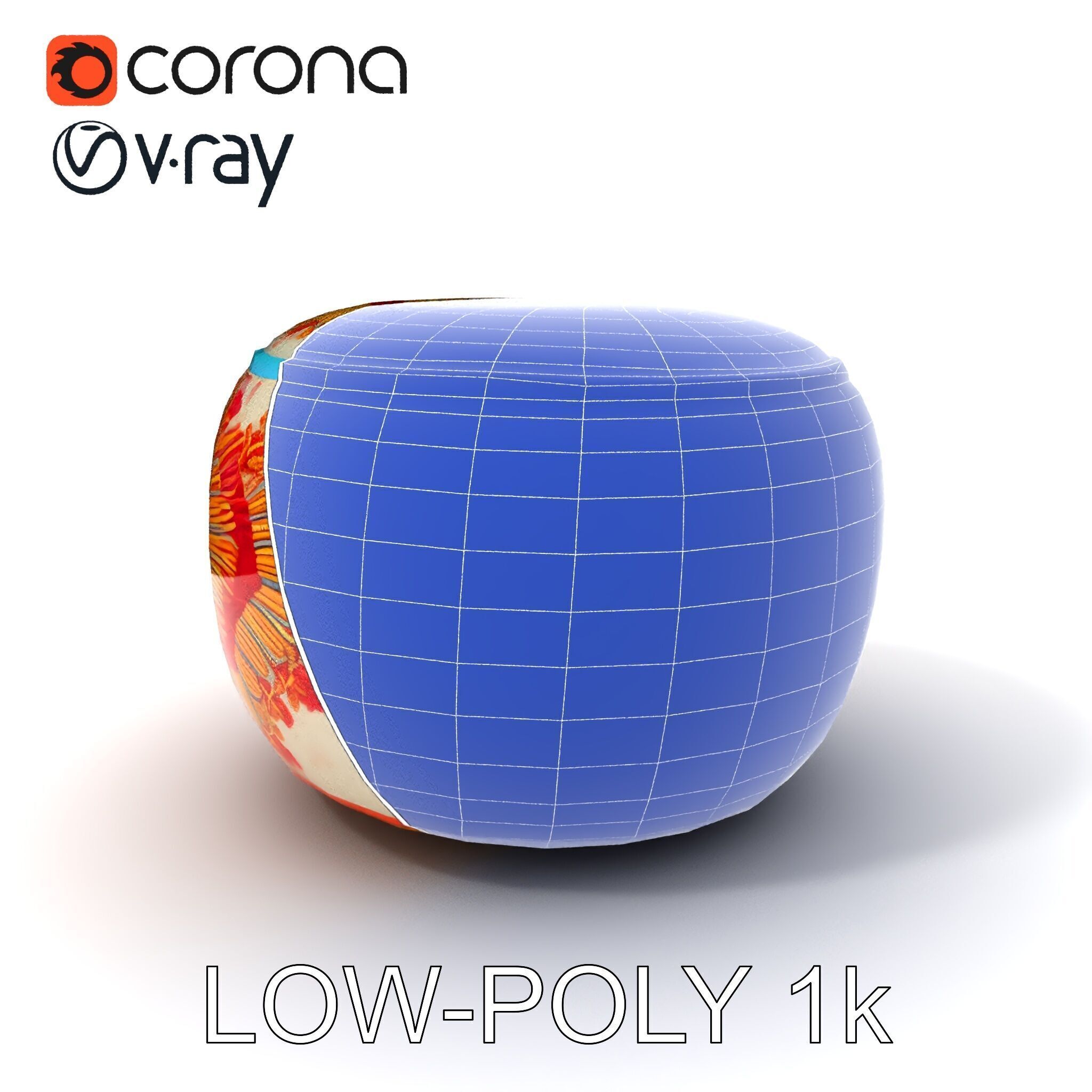 Colorful Embroidered Pouf Model Pack Low-poly 3D model_7