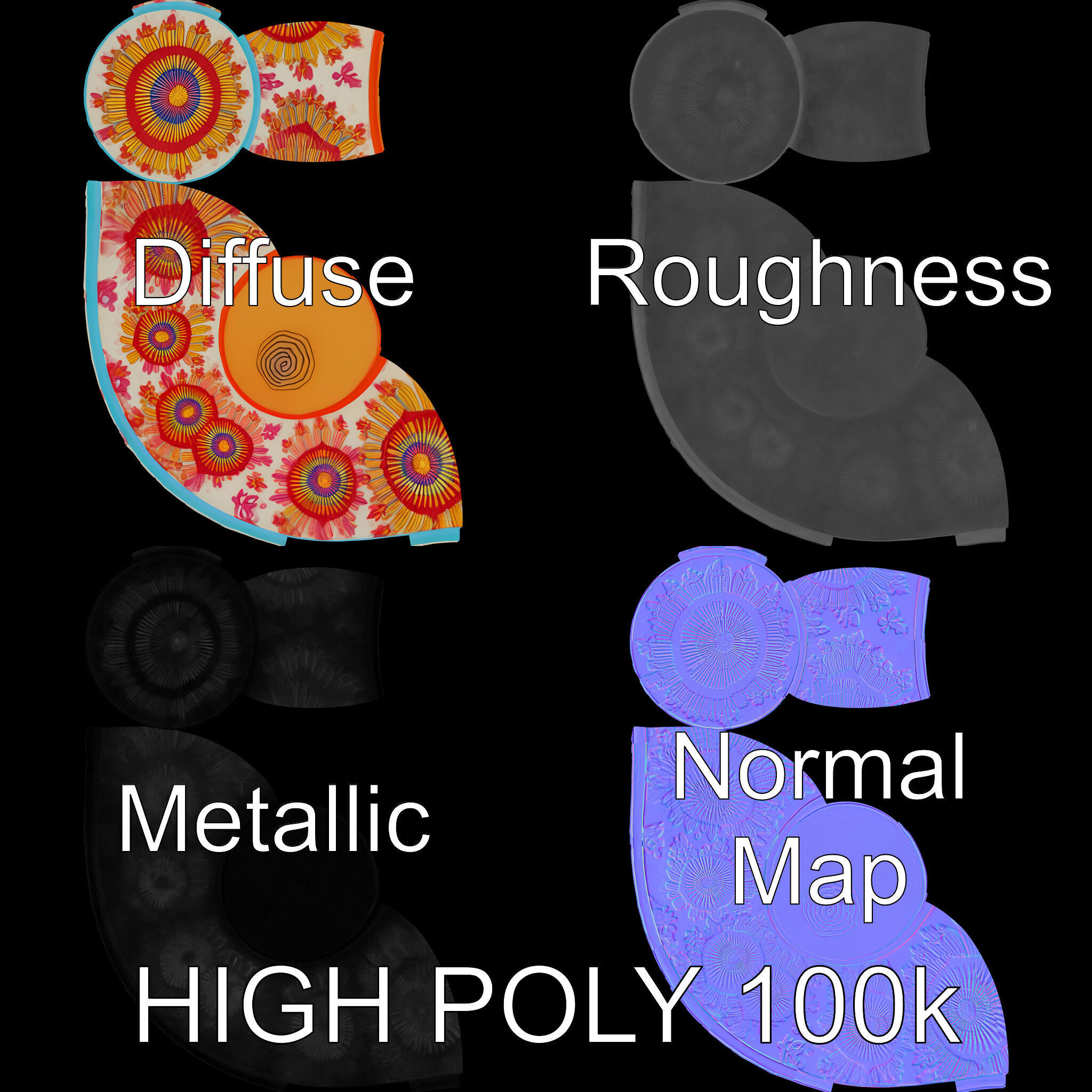 Colorful Embroidered Pouf Model Pack Low-poly 3D model_2