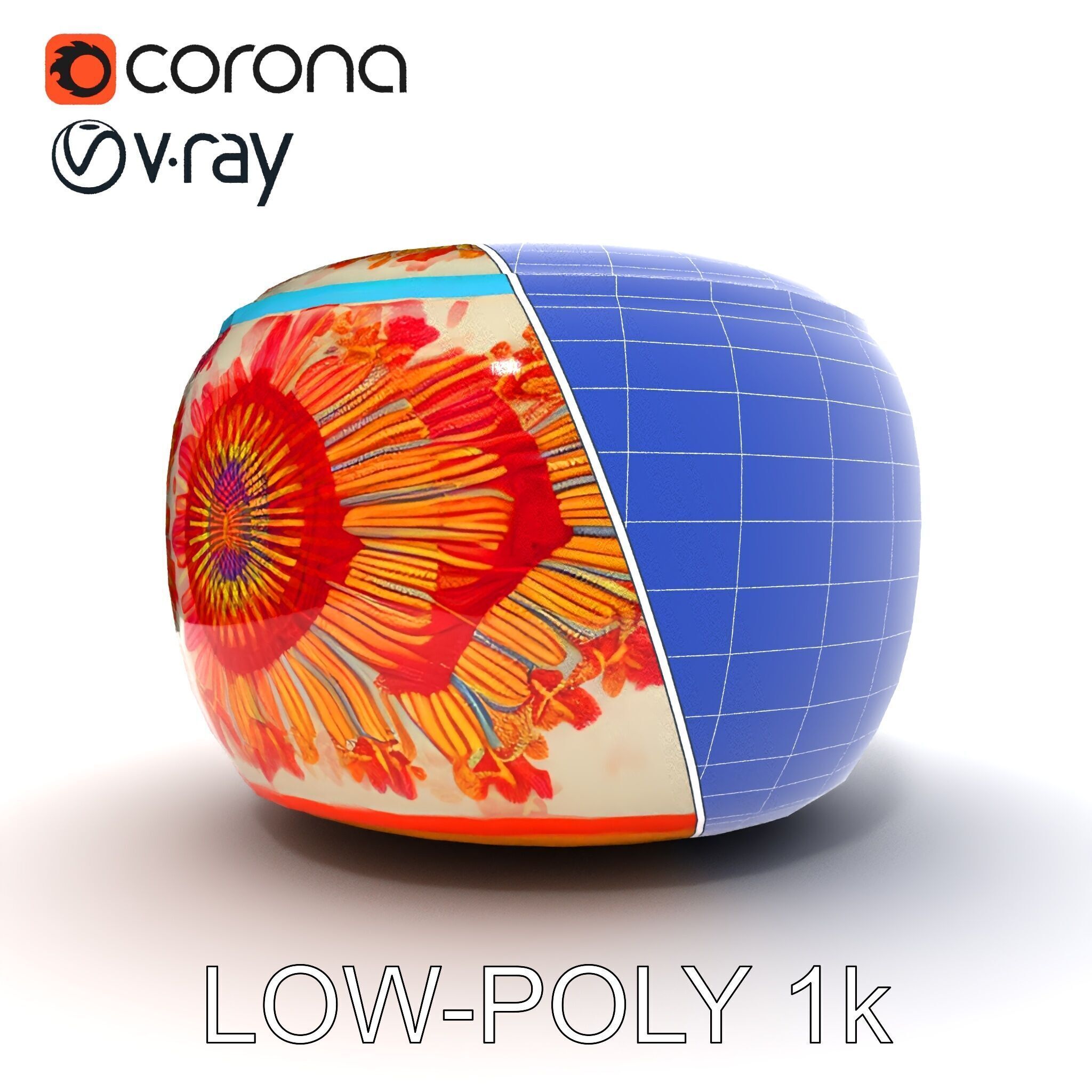 Colorful Embroidered Pouf Model Pack Low-poly 3D model_25