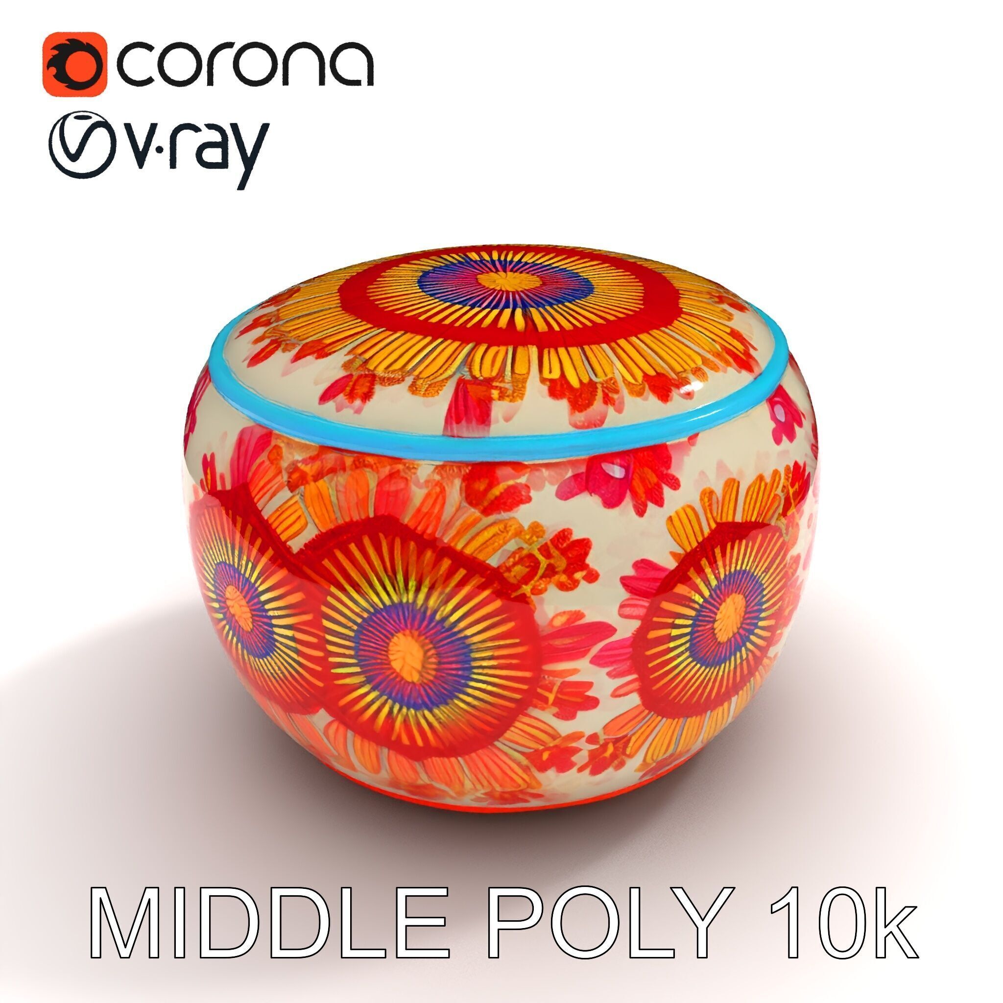 Colorful Embroidered Pouf Model Pack Low-poly 3D model_33