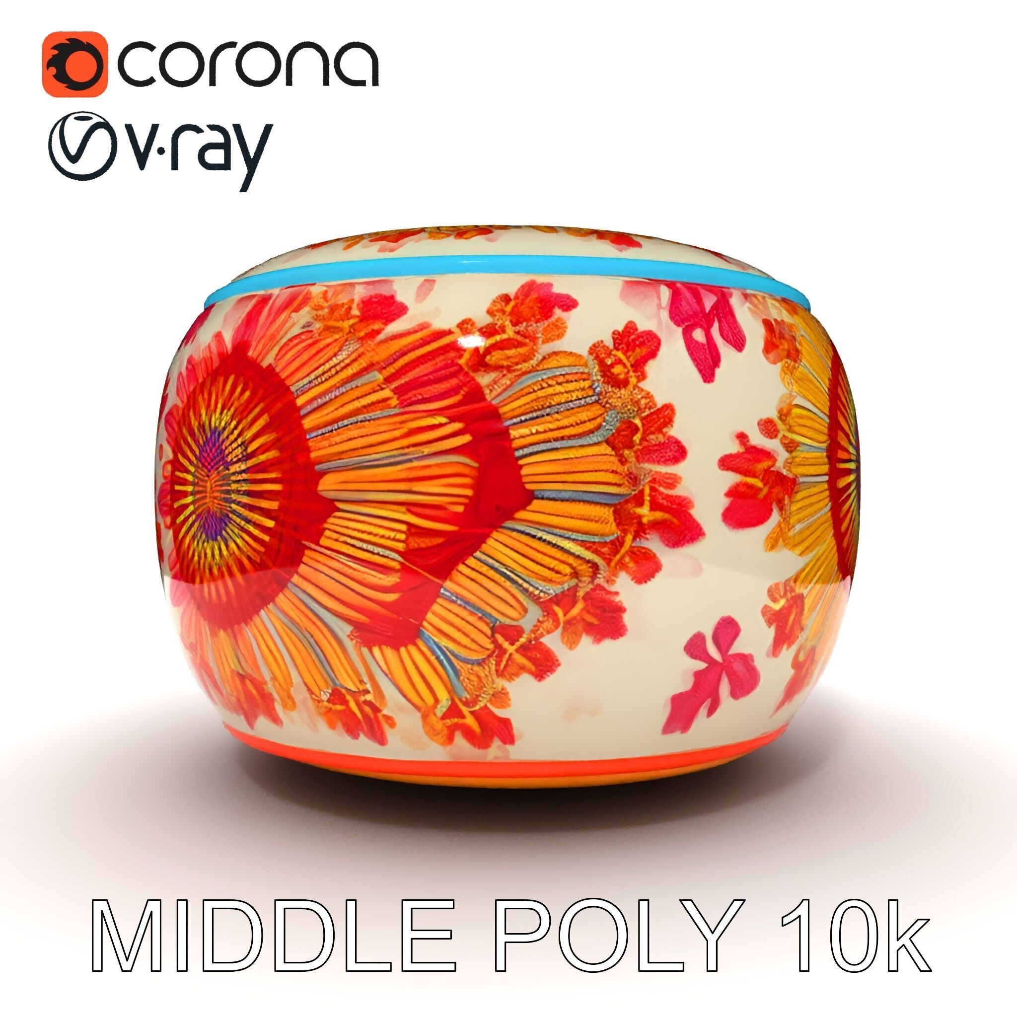 Colorful Embroidered Pouf Model Pack Low-poly 3D model_16