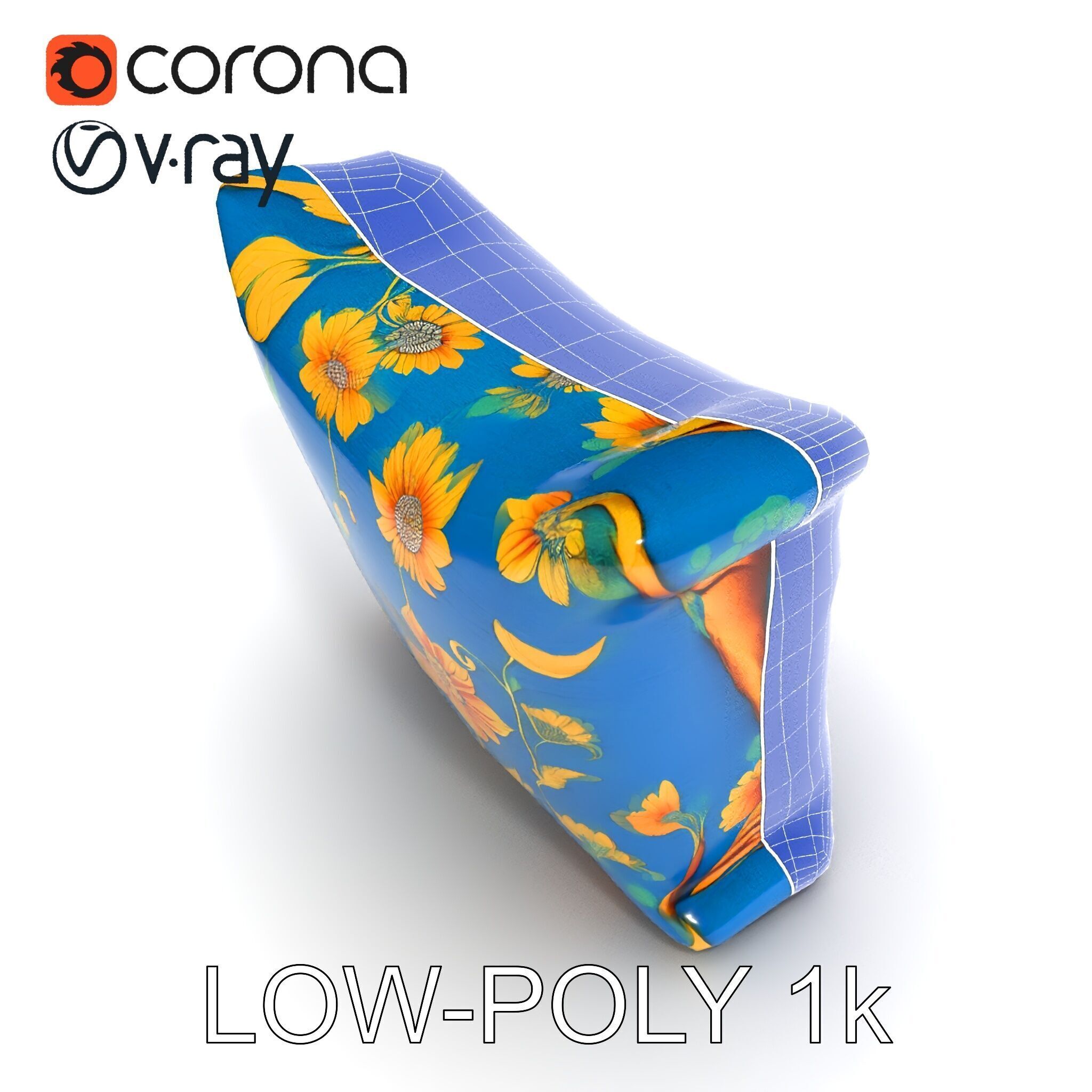 Floral Cushion D Model Pack for Interior Design Low-poly 3D model_11
