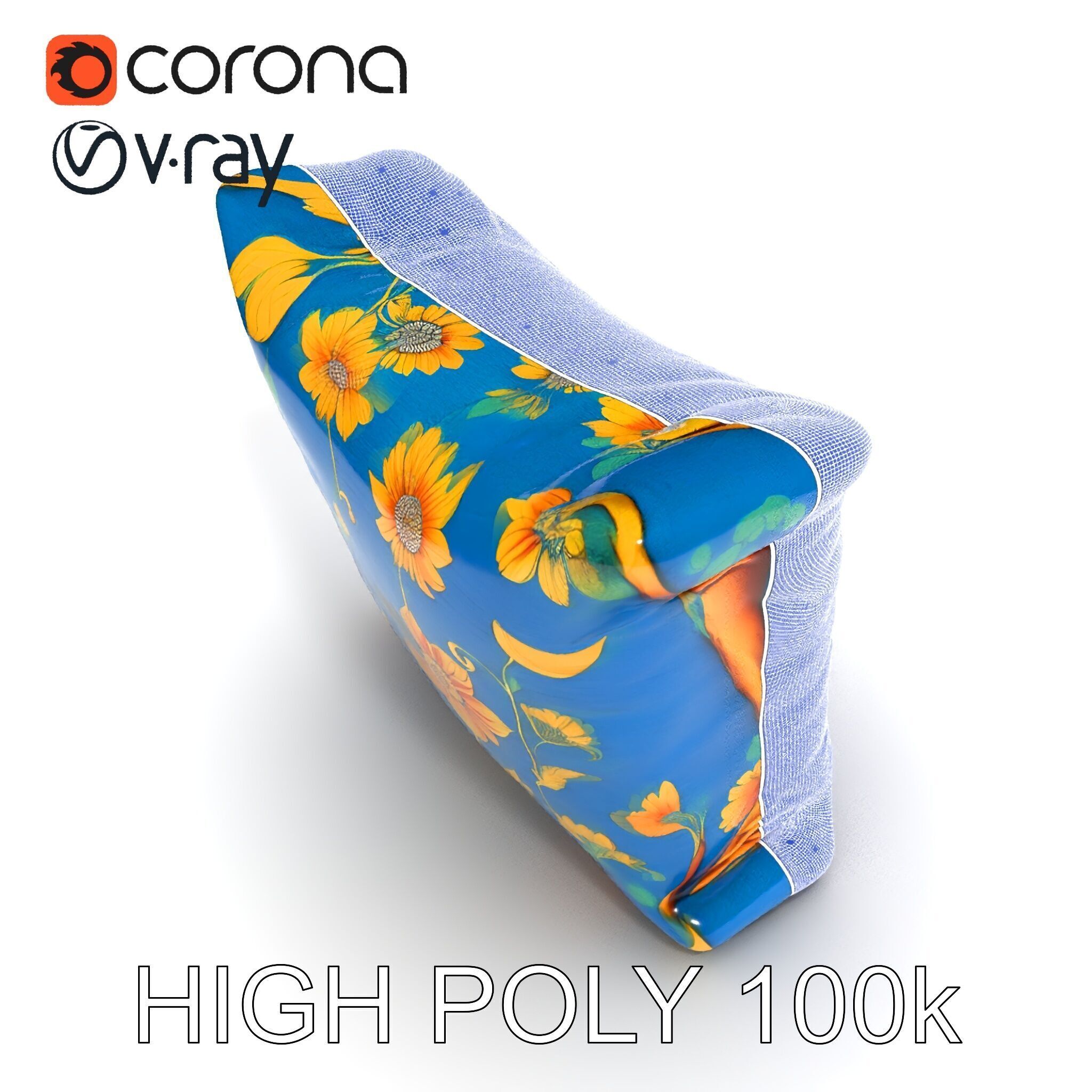 Floral Cushion D Model Pack for Interior Design Low-poly 3D model_32