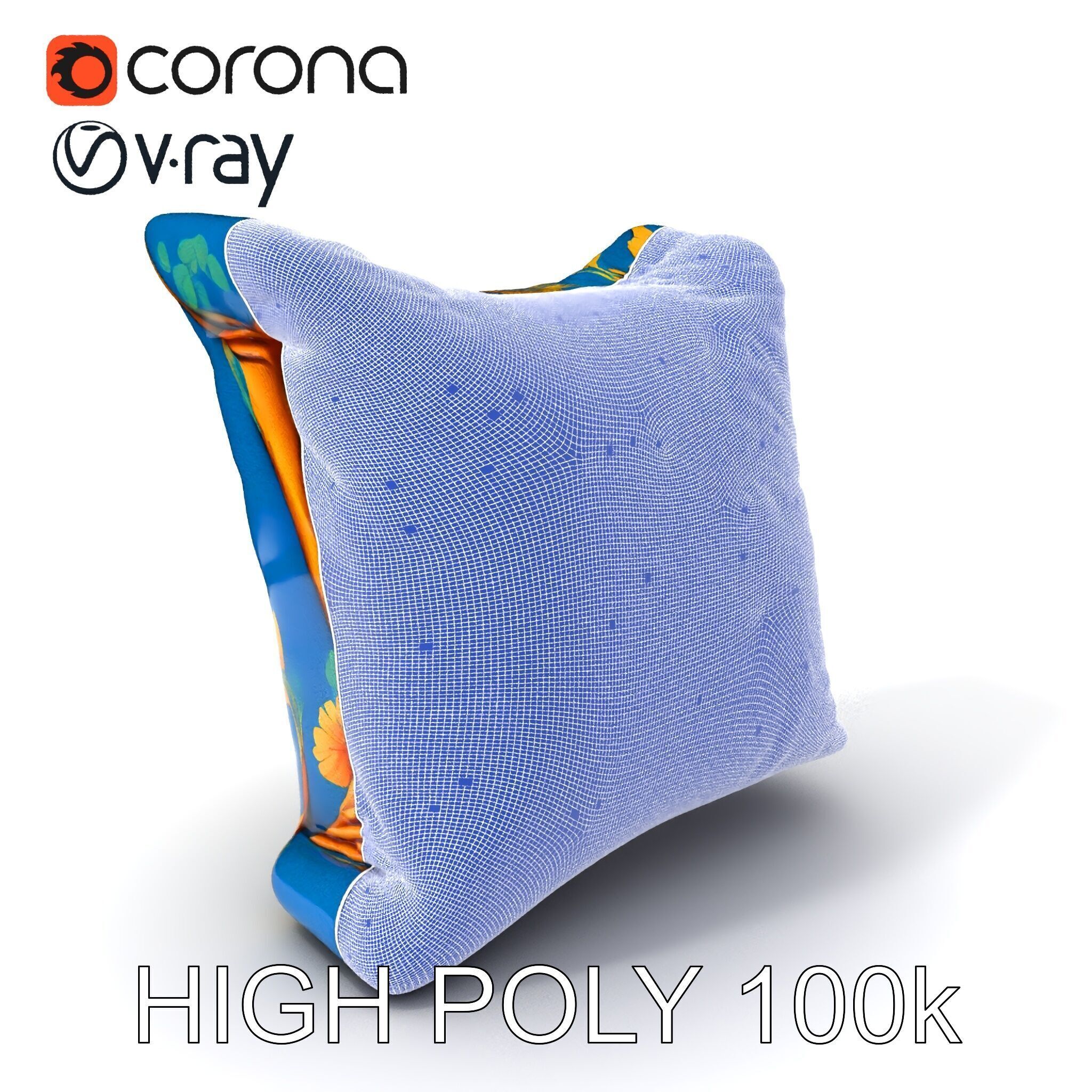 Floral Cushion D Model Pack for Interior Design Low-poly 3D model_4
