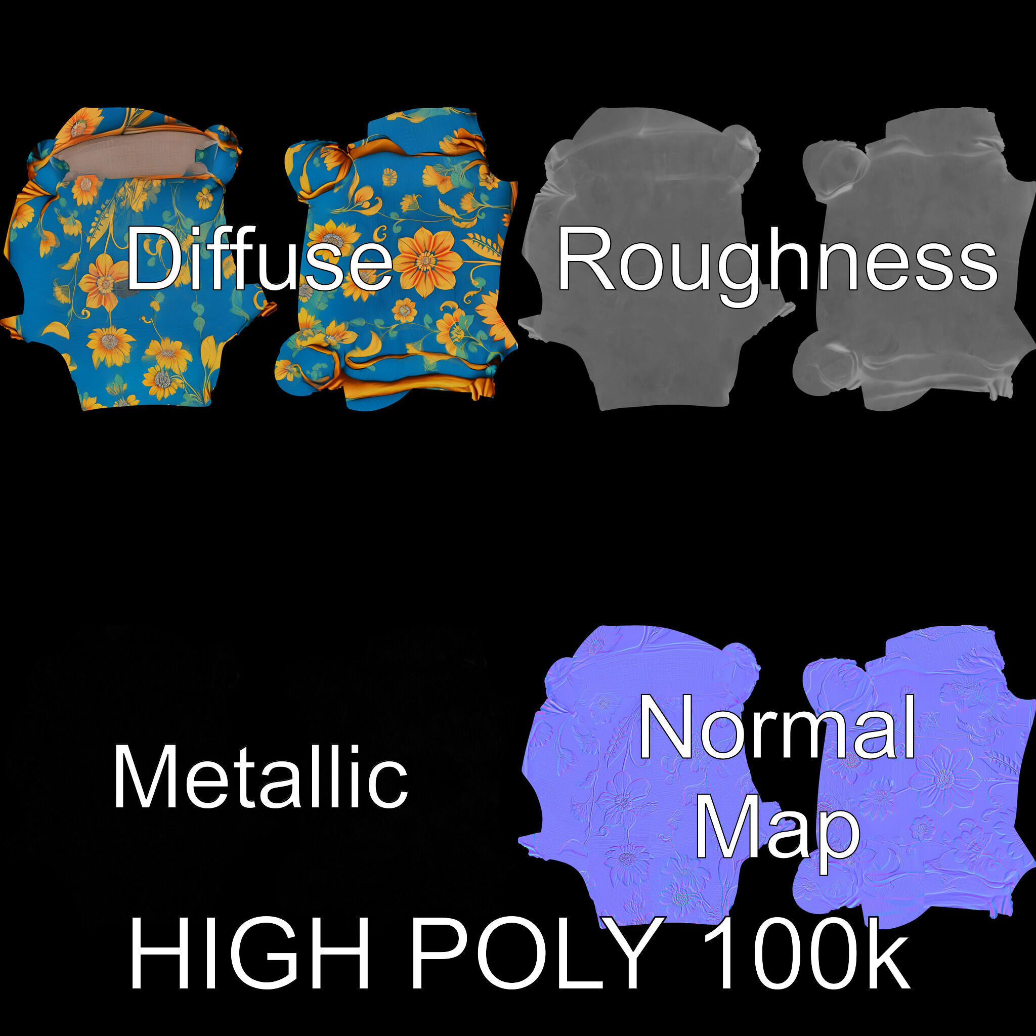 Floral Cushion D Model Pack for Interior Design Low-poly 3D model_2