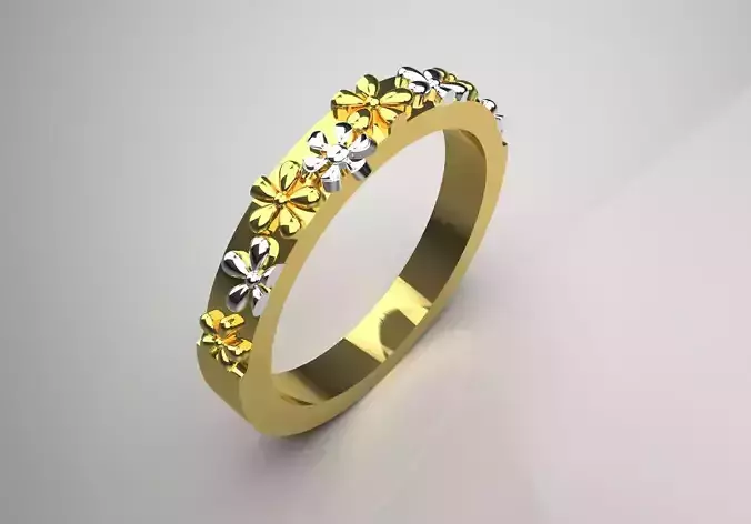 Yellow gold ring with two-tone flowers model gr0034